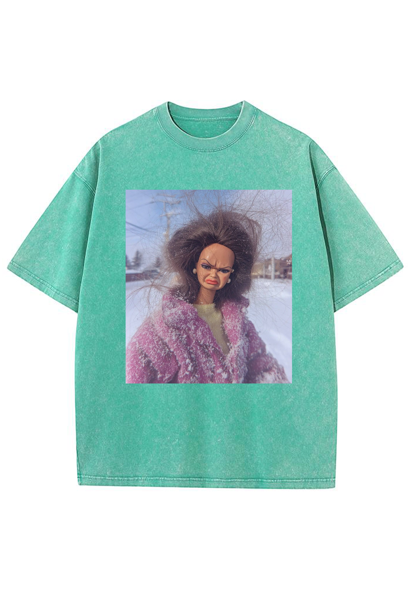 Messy Hair Grumpy Snow Barbie Meme Y2K Washed Tee