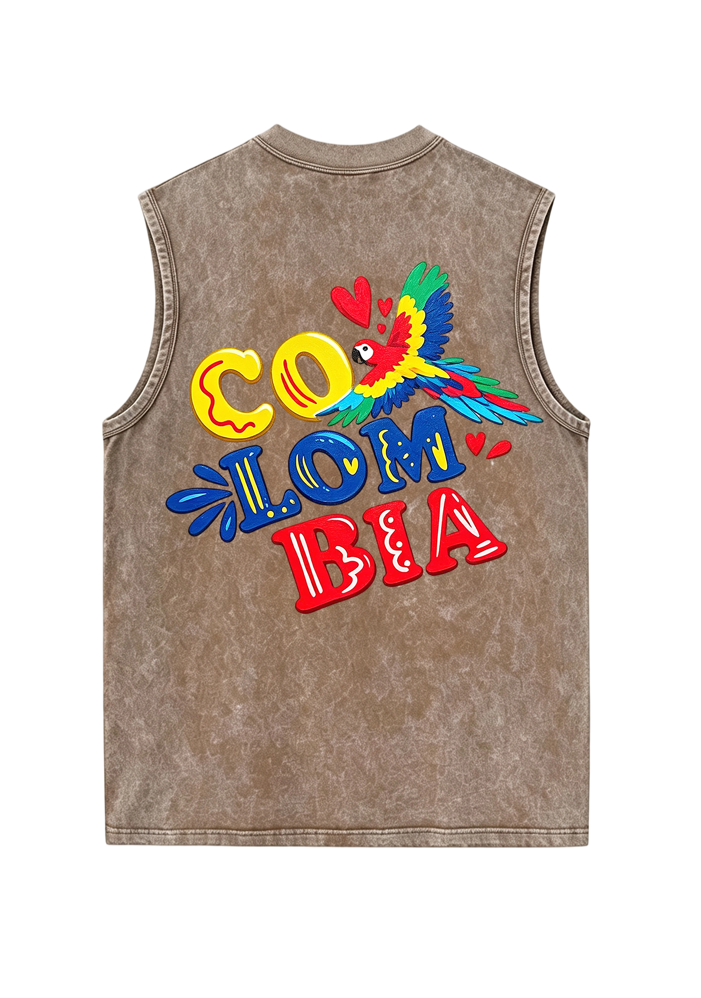 Colombia Macaw Heart Bubble Letter Washed Tank