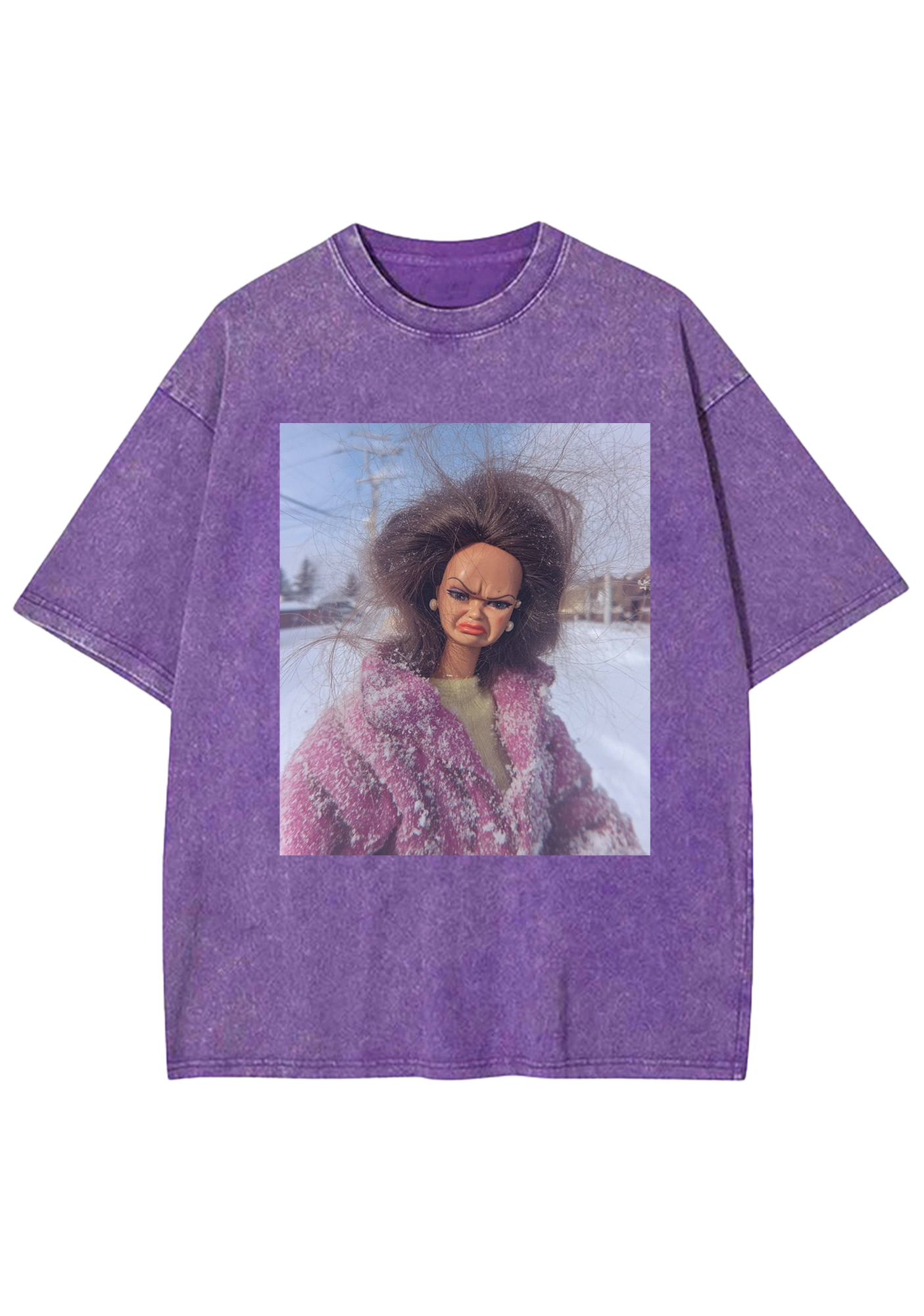Messy Hair Grumpy Snow Barbie Meme Y2K Washed Tee
