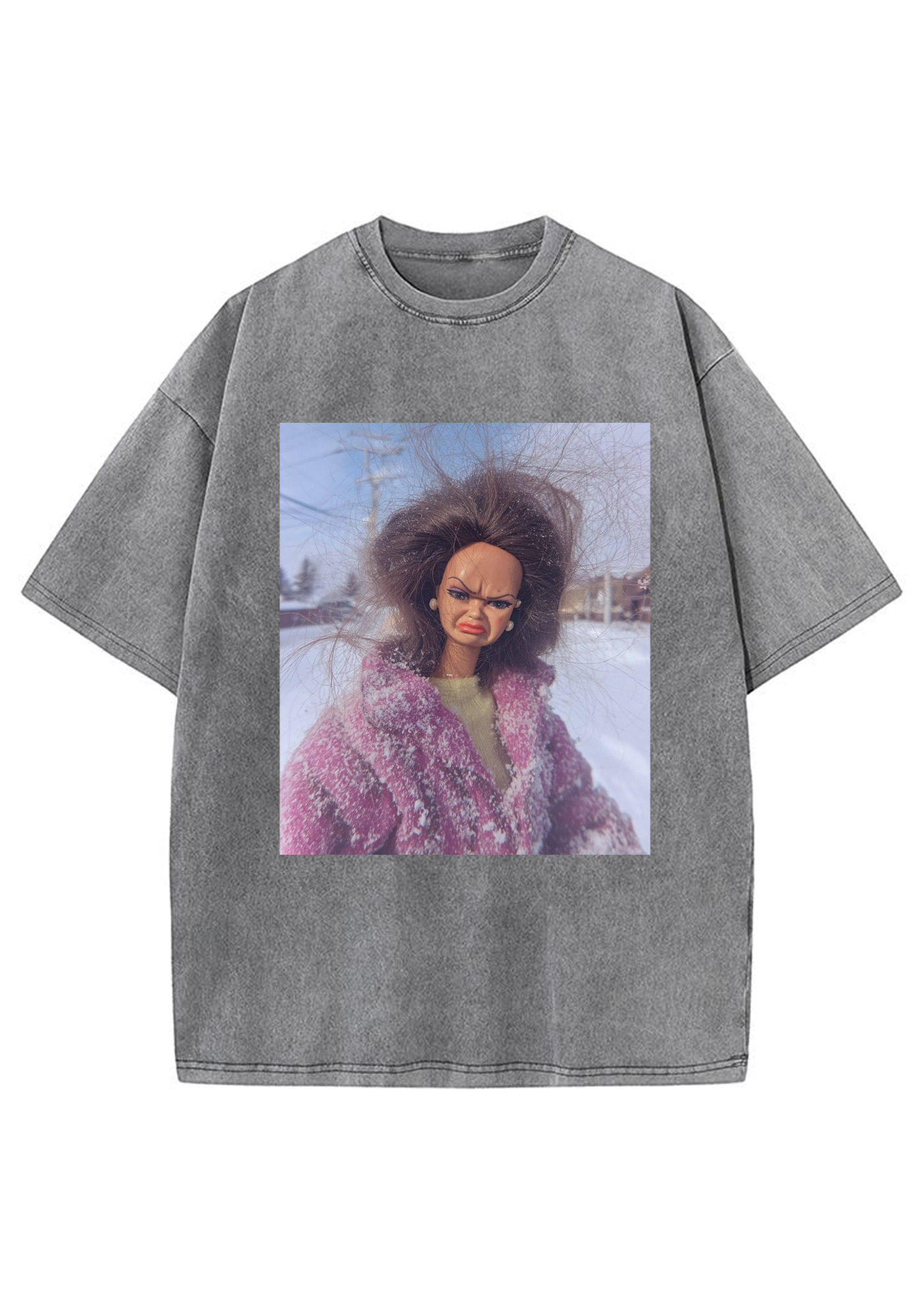 Messy Hair Grumpy Snow Barbie Meme Y2K Washed Tee