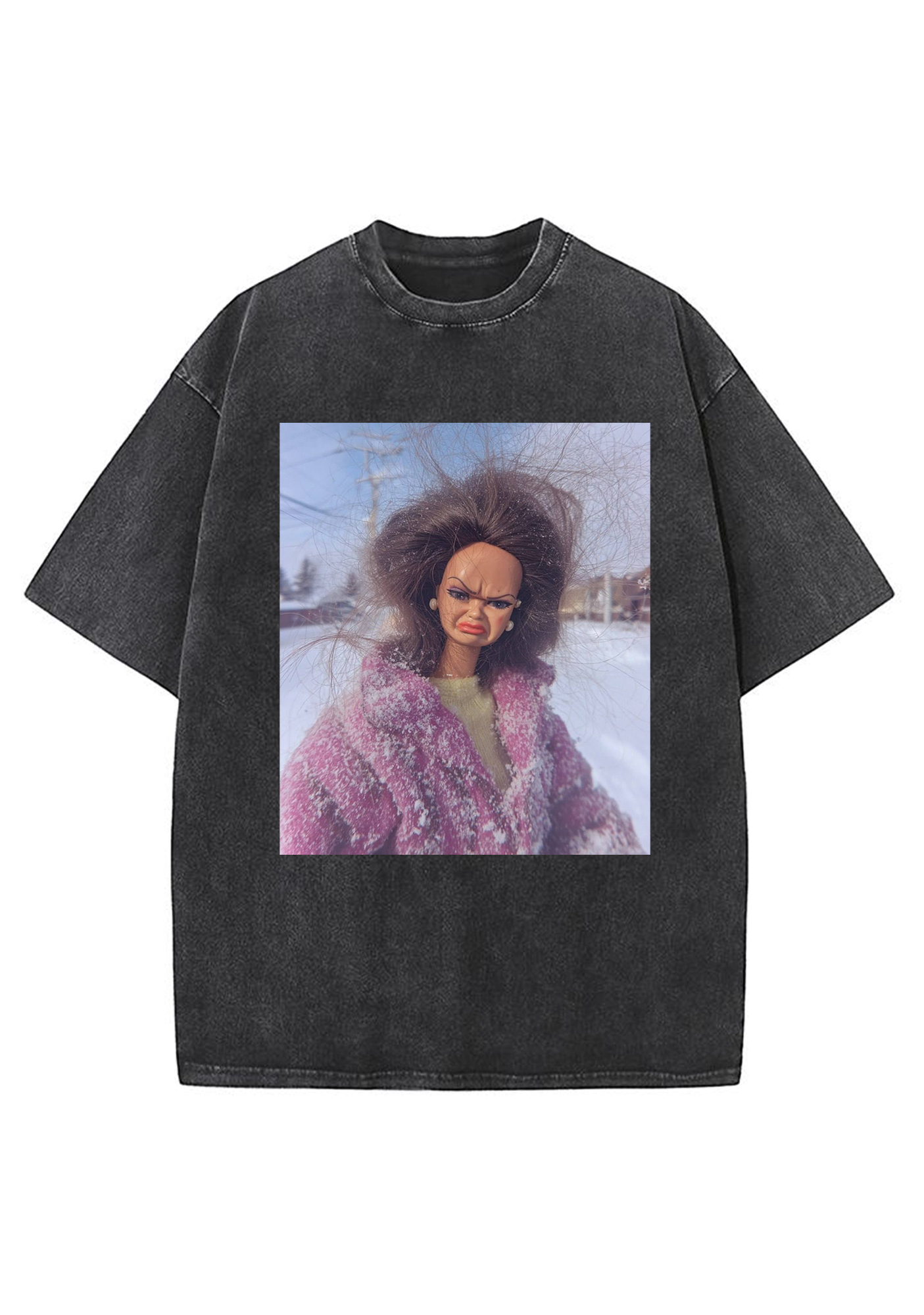 Messy Hair Grumpy Snow Barbie Meme Y2K Washed Tee