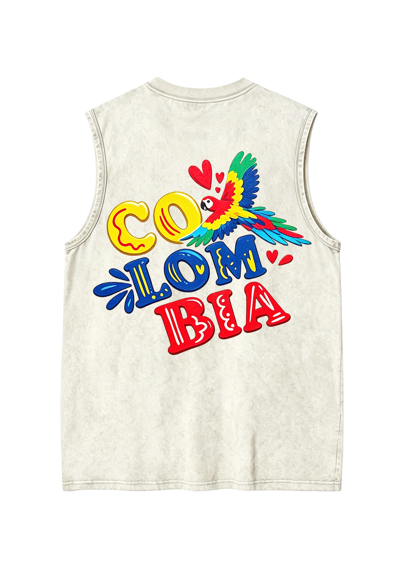 Colombia Macaw Heart Bubble Letter Washed Tank