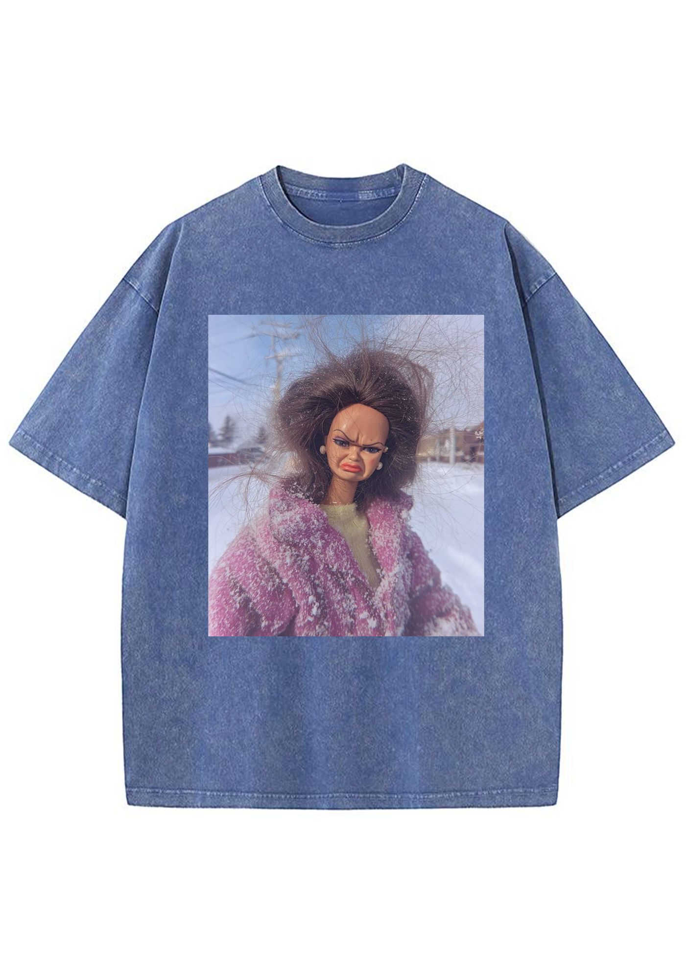 Messy Hair Grumpy Snow Barbie Meme Y2K Washed Tee