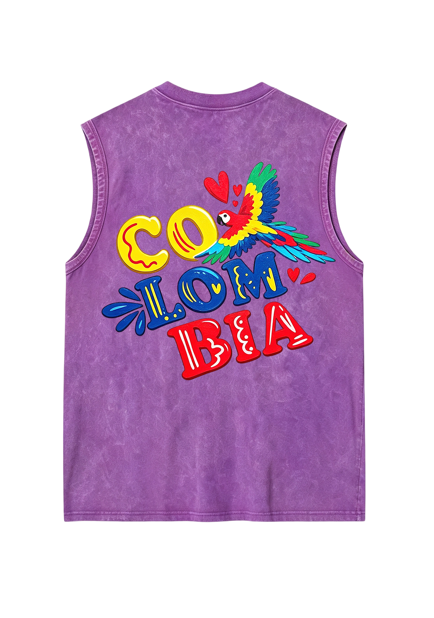 Colombia Macaw Heart Bubble Letter Washed Tank