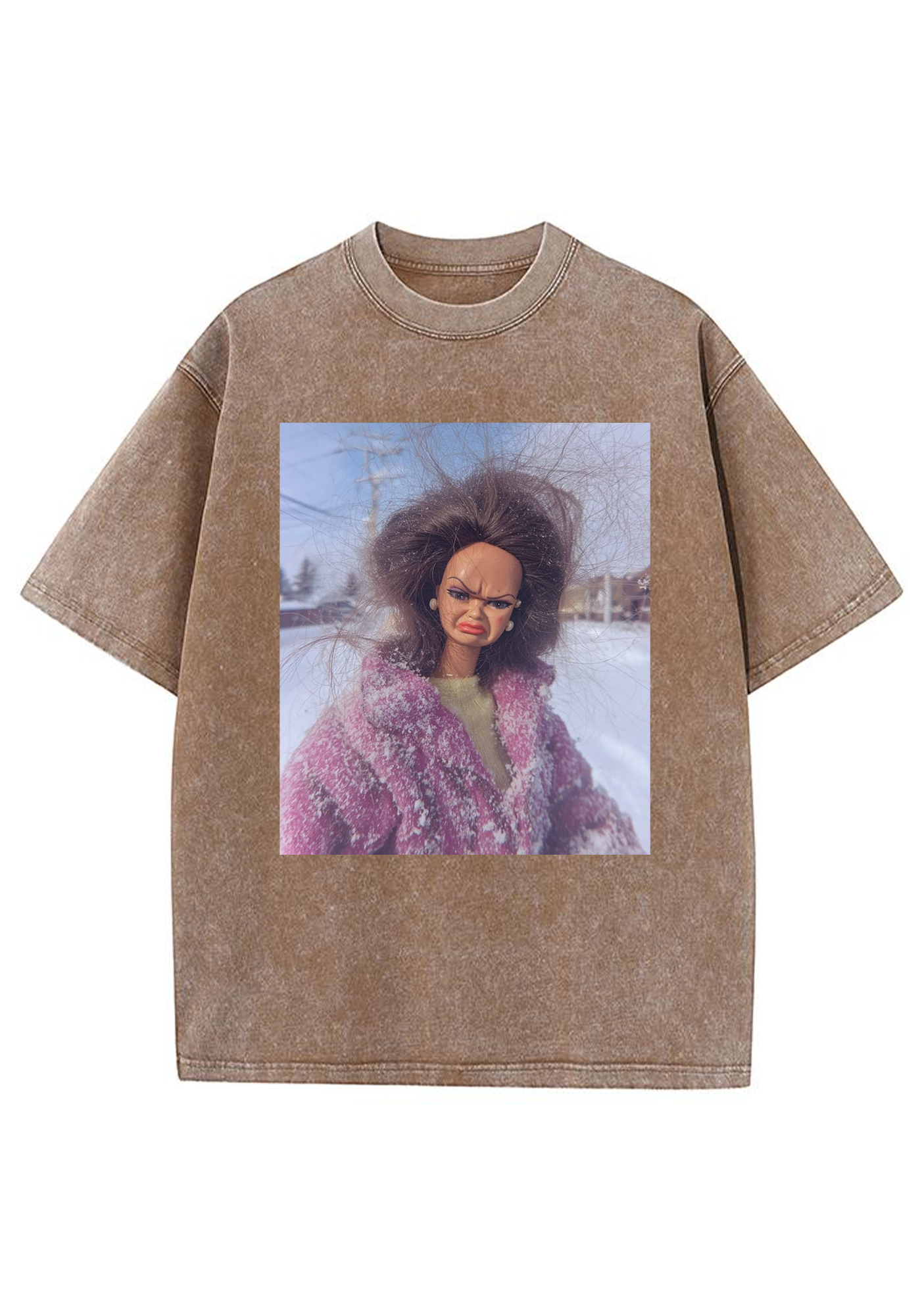 Messy Hair Grumpy Snow Barbie Meme Y2K Washed Tee