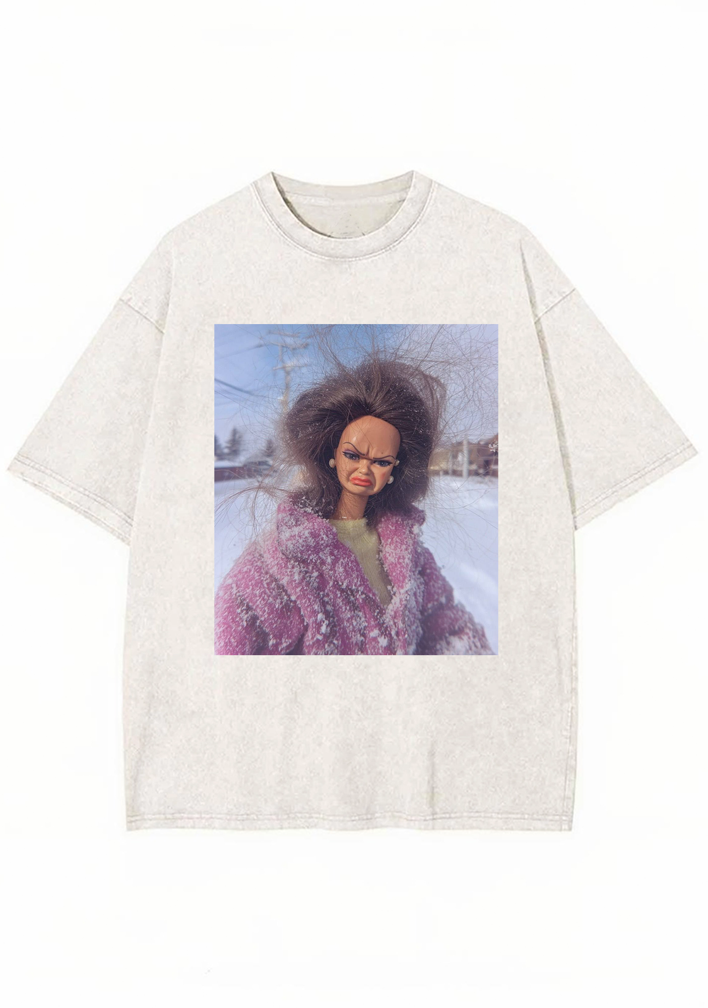 Messy Hair Grumpy Snow Barbie Meme Y2K Washed Tee