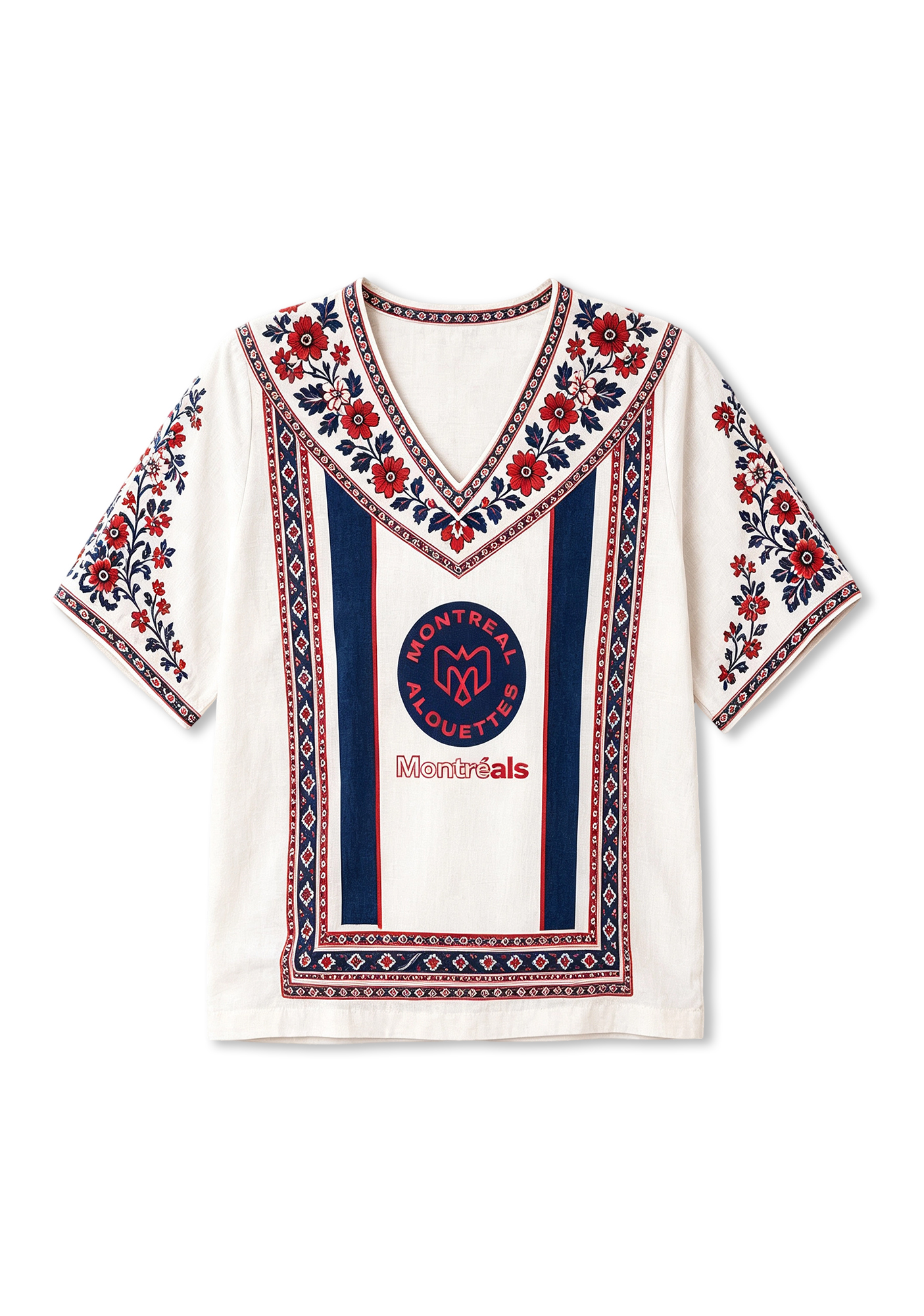Boho Floral Border Montreal Alouettes V-Neck Blouse