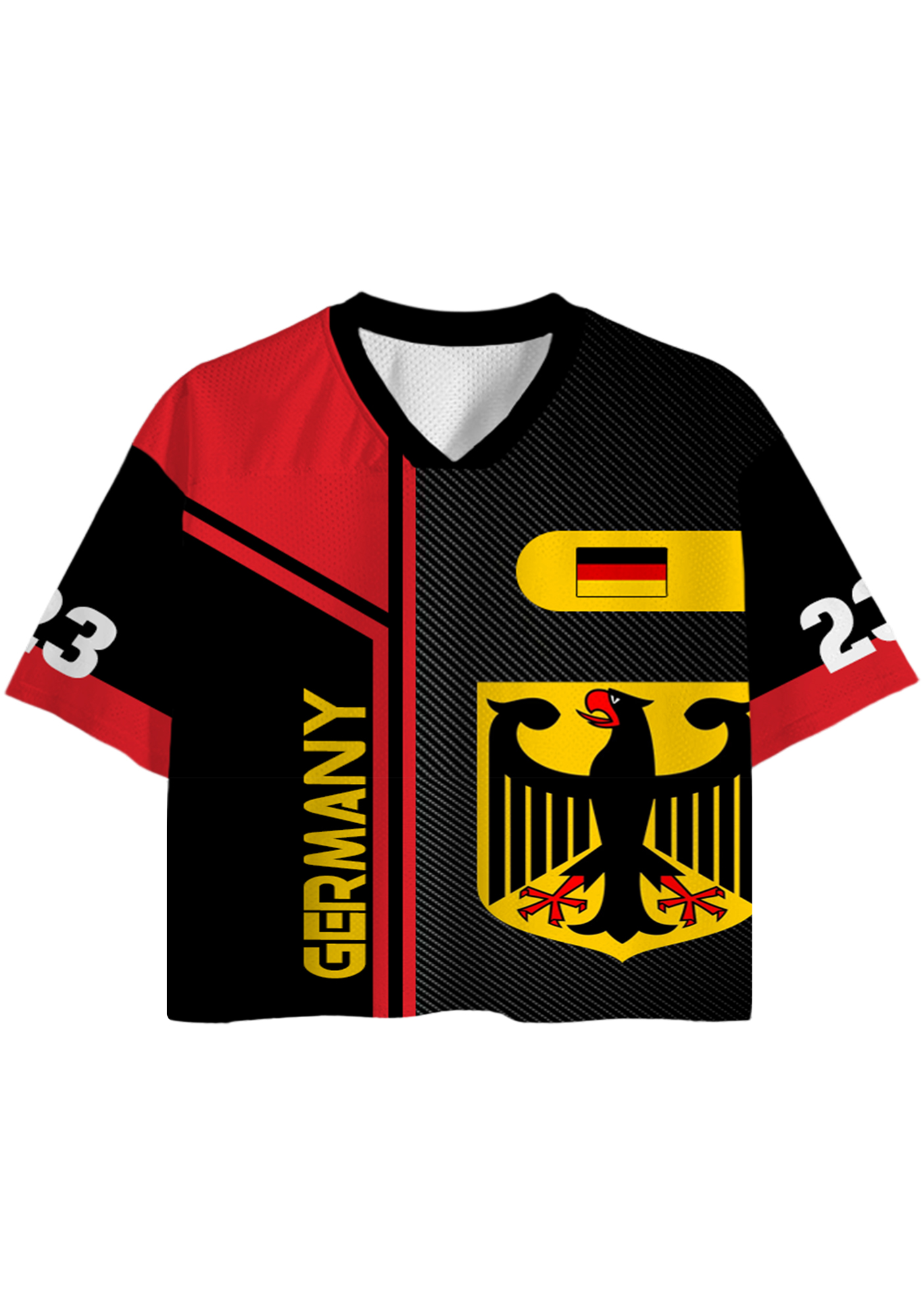 Carbon Fiber Texture German National Eagle Flag Cropped Mesh Jersey Shirt