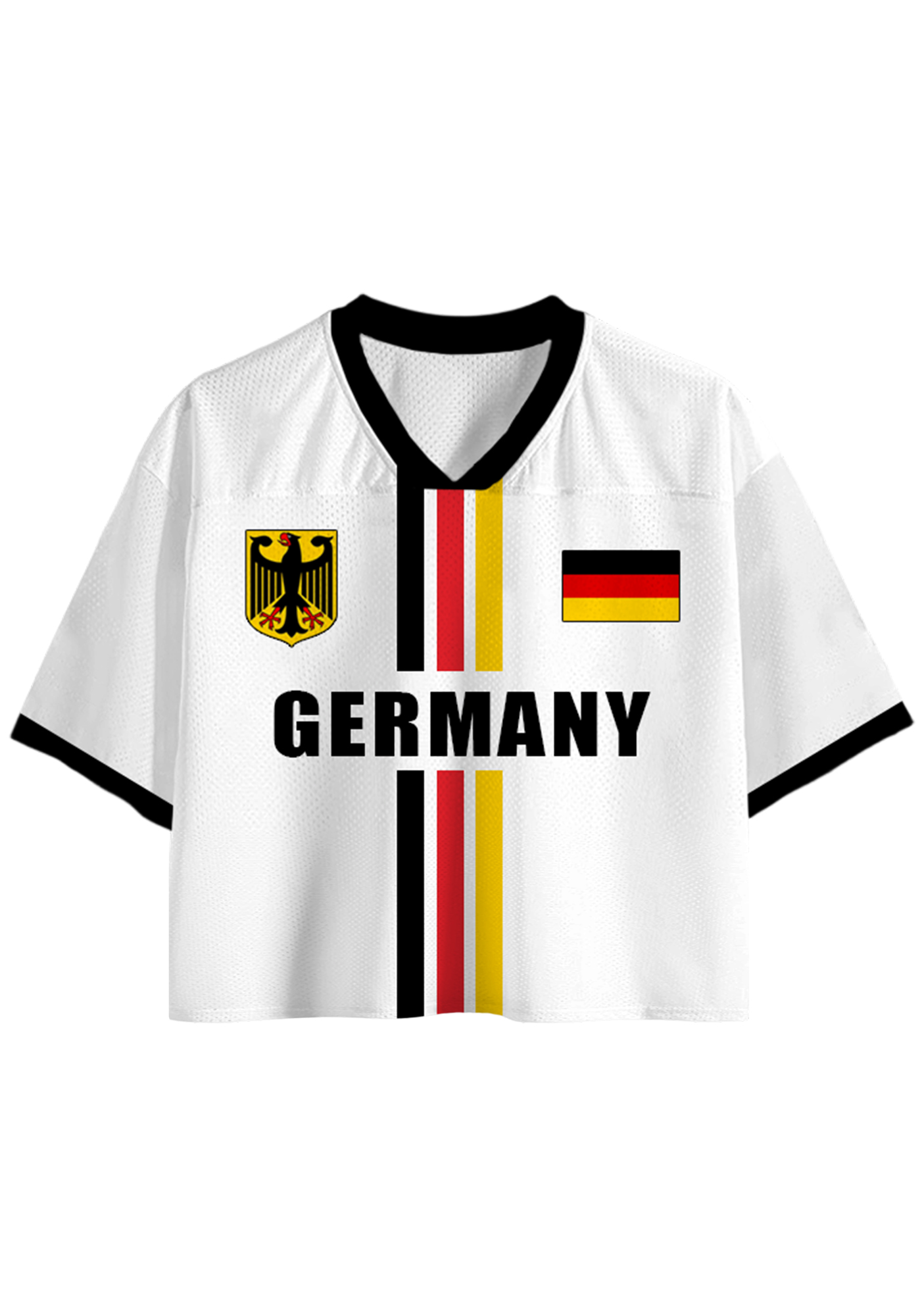 Germany Eagle Vertical Stripe White Cropped Mesh Jersey Shirt