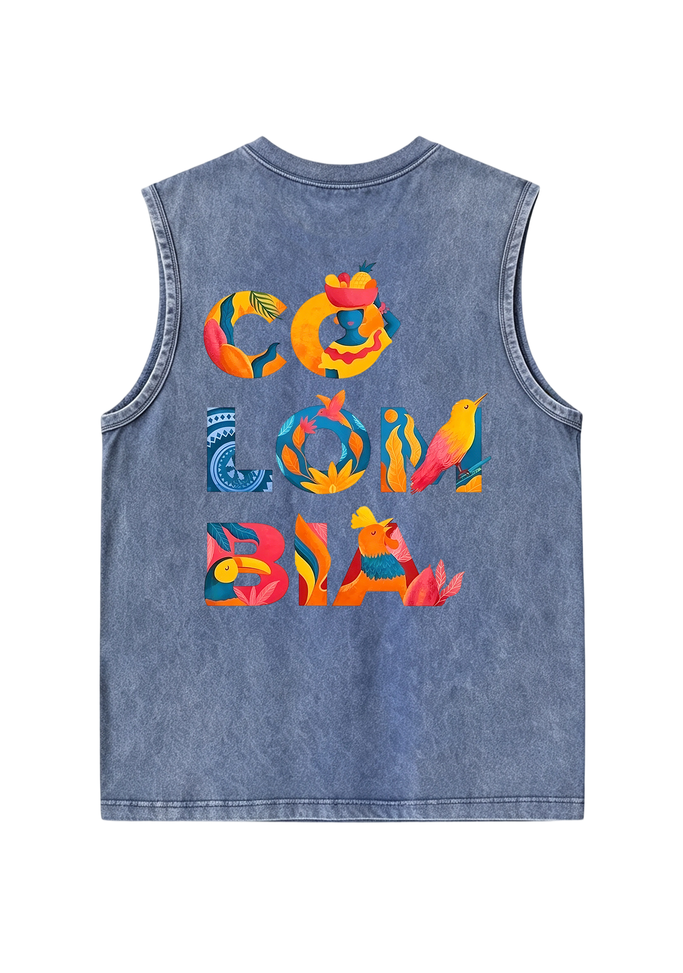 Tropical Colombia Letter Culture Collage Washed Tank