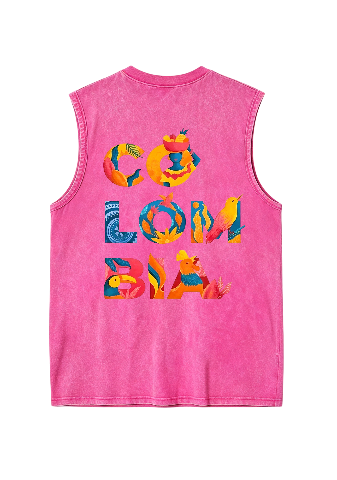 Tropical Colombia Letter Culture Collage Washed Tank