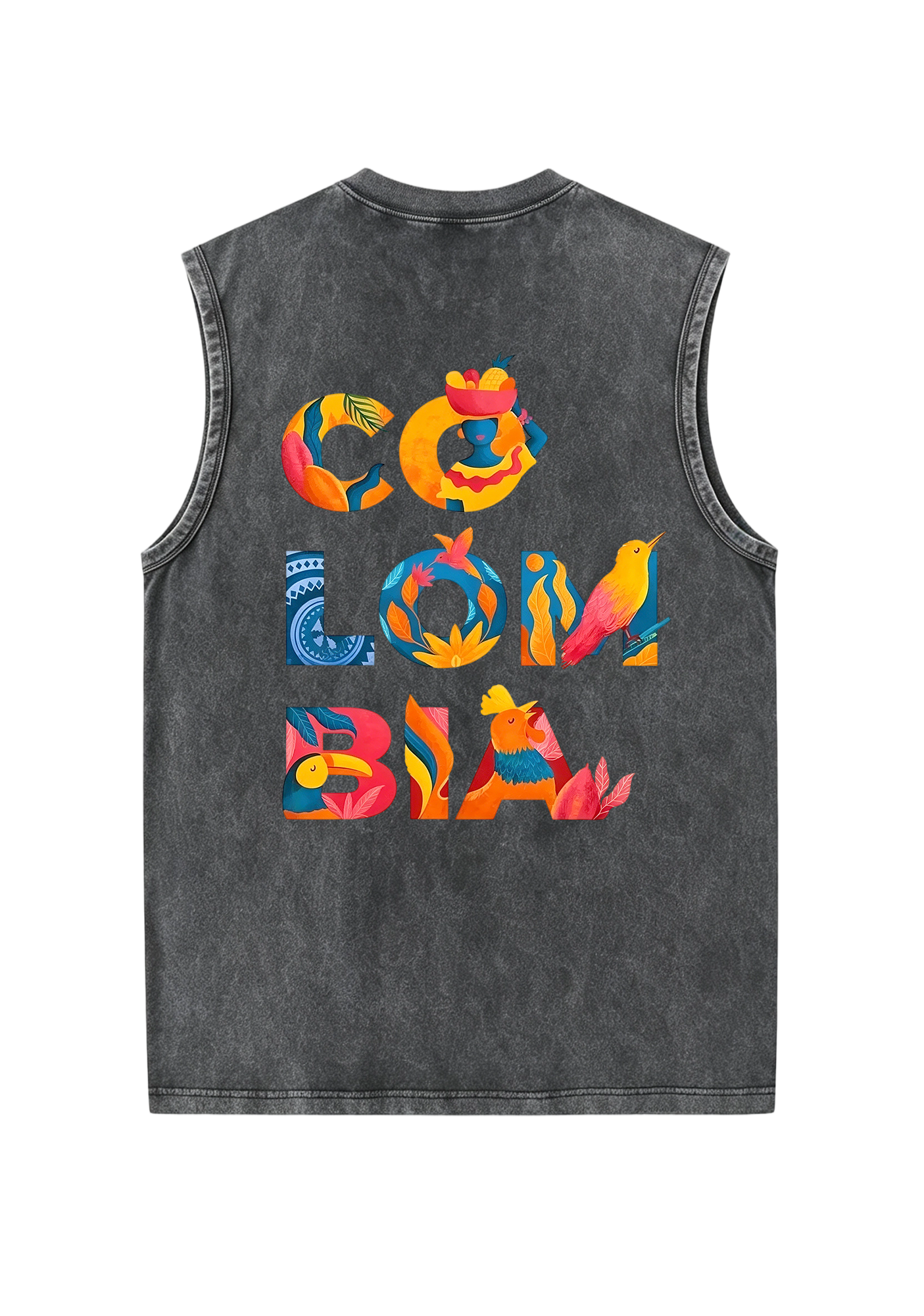 Tropical Colombia Letter Culture Collage Washed Tank