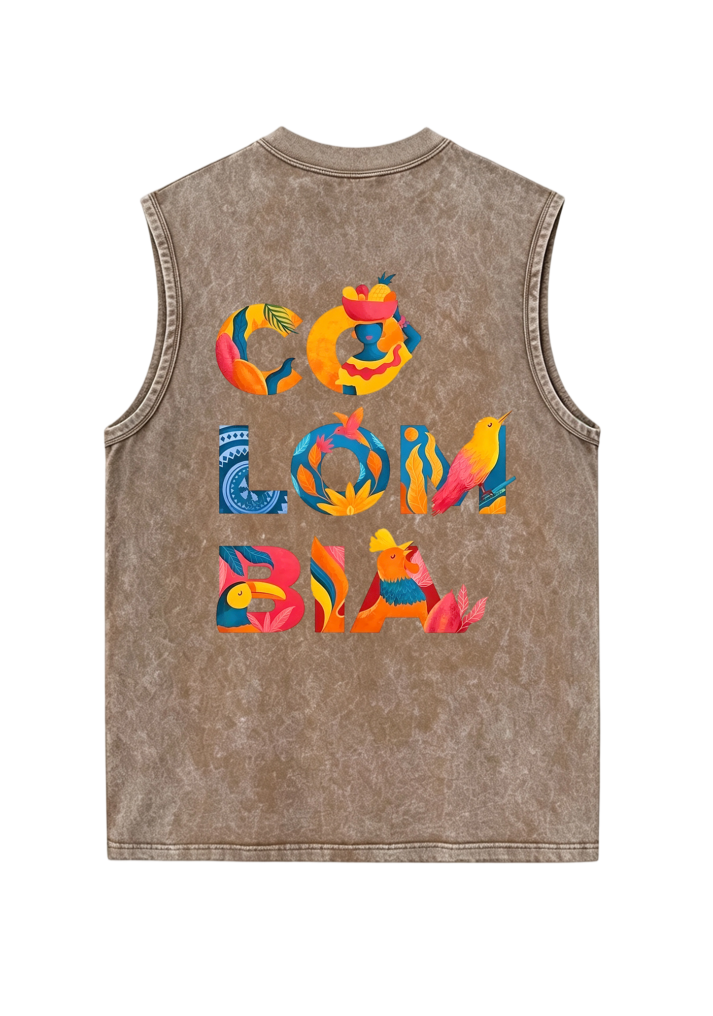 Tropical Colombia Letter Culture Collage Washed Tank