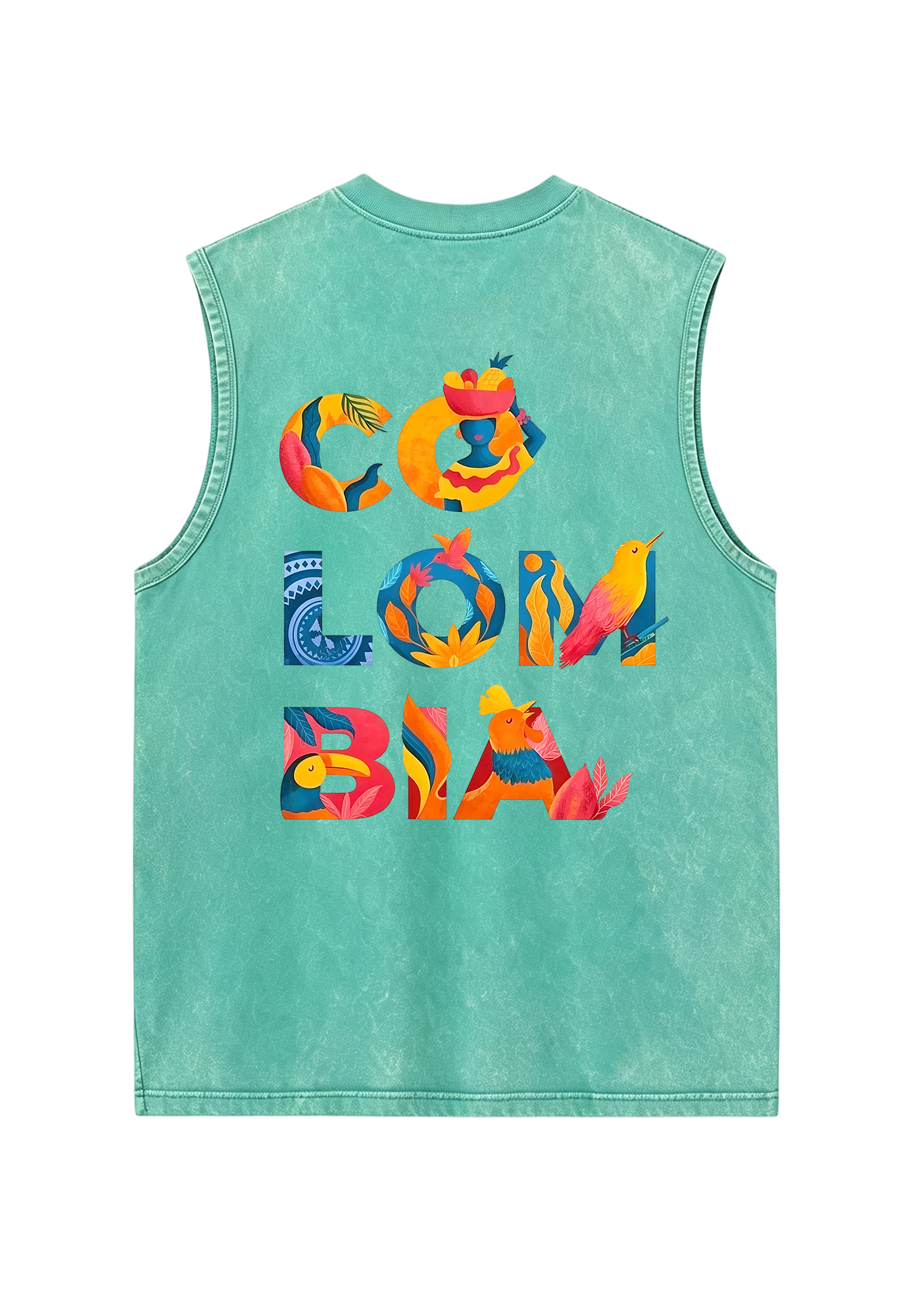 Tropical Colombia Letter Culture Collage Washed Tank