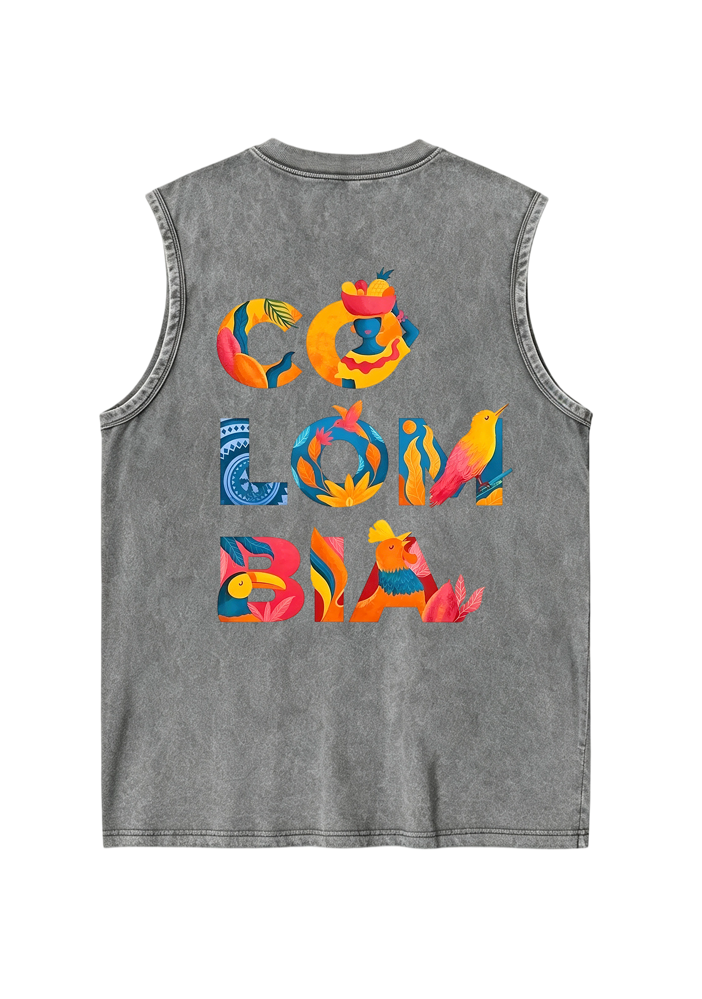 Tropical Colombia Letter Culture Collage Washed Tank