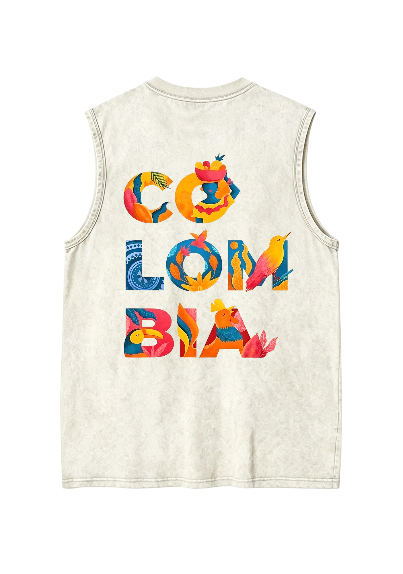 Tropical Colombia Letter Culture Collage Washed Tank