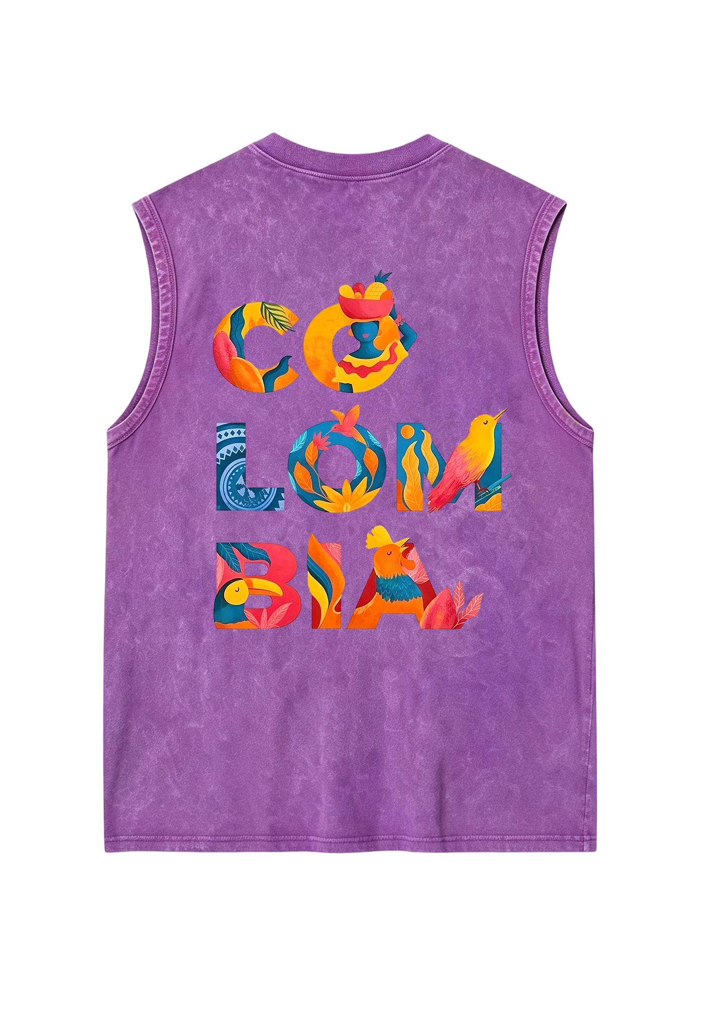 Tropical Colombia Letter Culture Collage Washed Tank