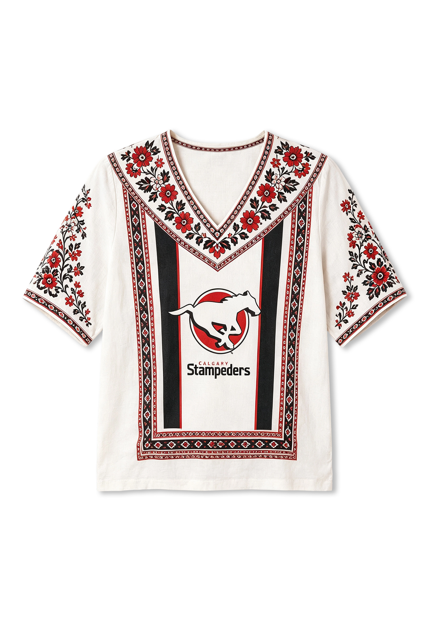 Boho Floral Border Calgary Stampeders V-Neck Blouse