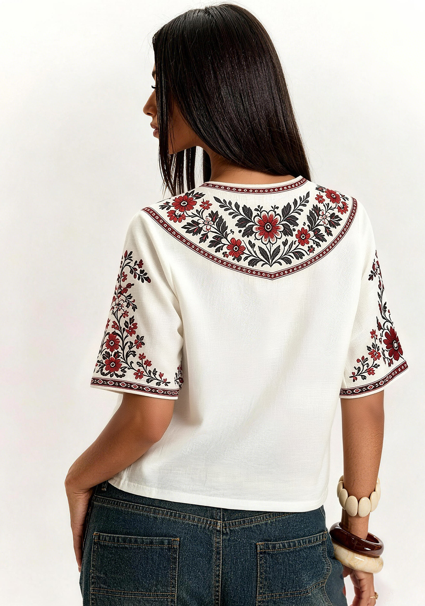 Boho Floral Border Calgary Stampeders V-Neck Blouse