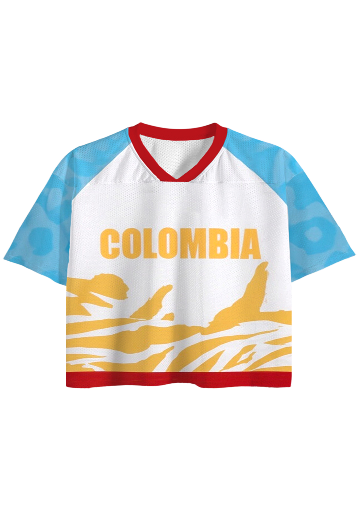 Abstract Gold Stripe Colombia Cropped Mesh Jersey Shirt