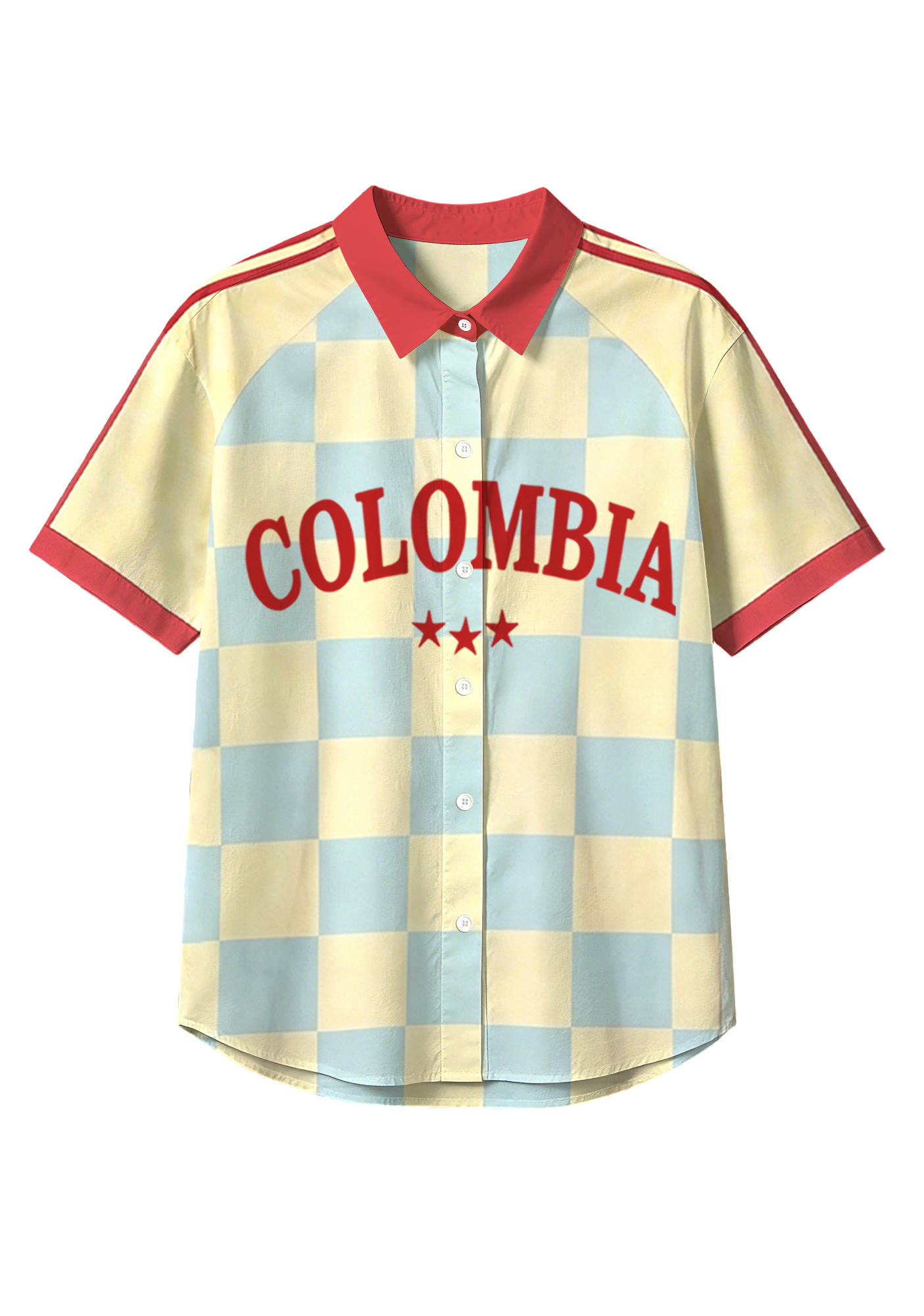 Colombia Checkerboard Print Button Up Hawaiian Shirt