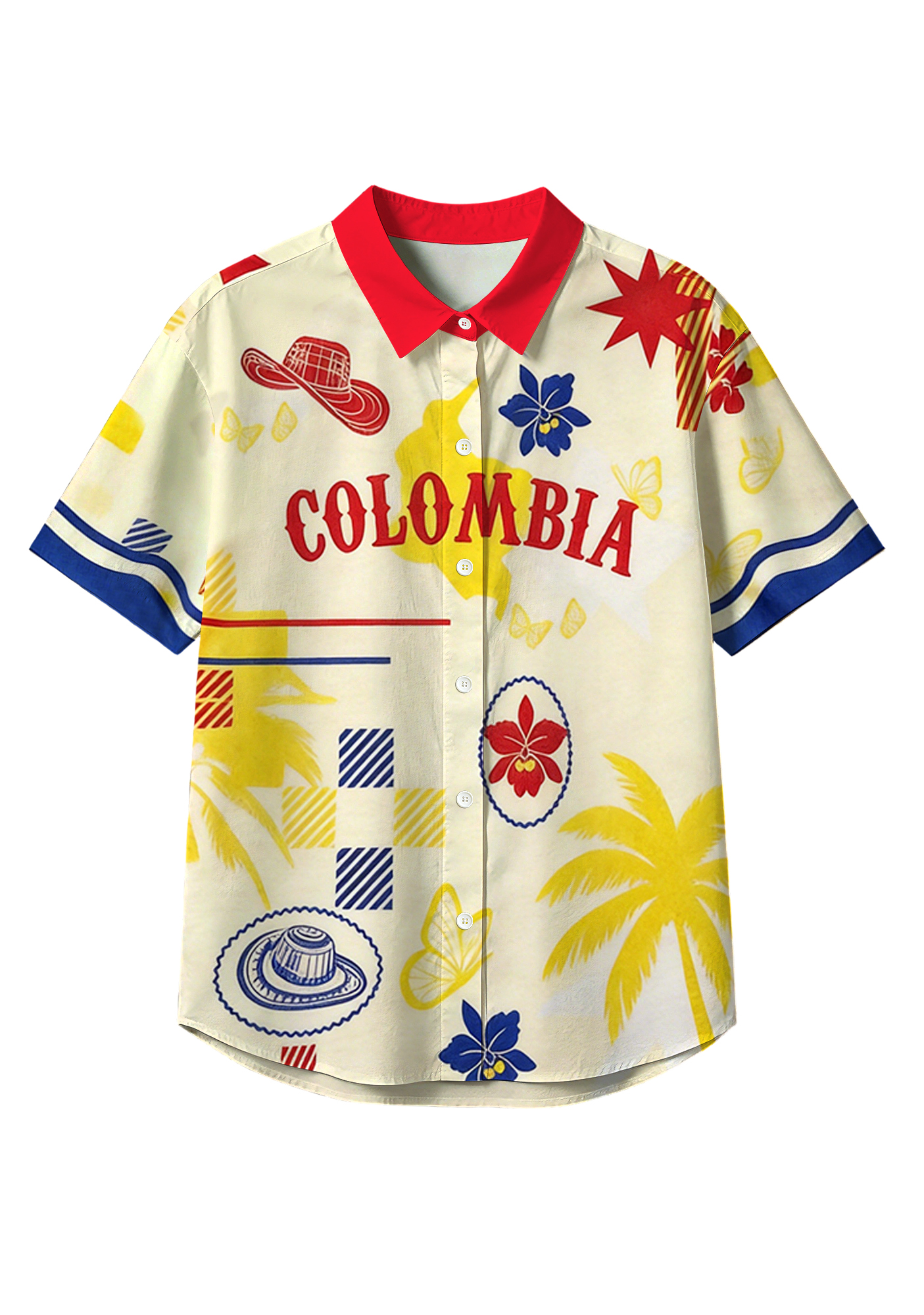 Colombia National Print Casual Button Up Hawaiian Shirt
