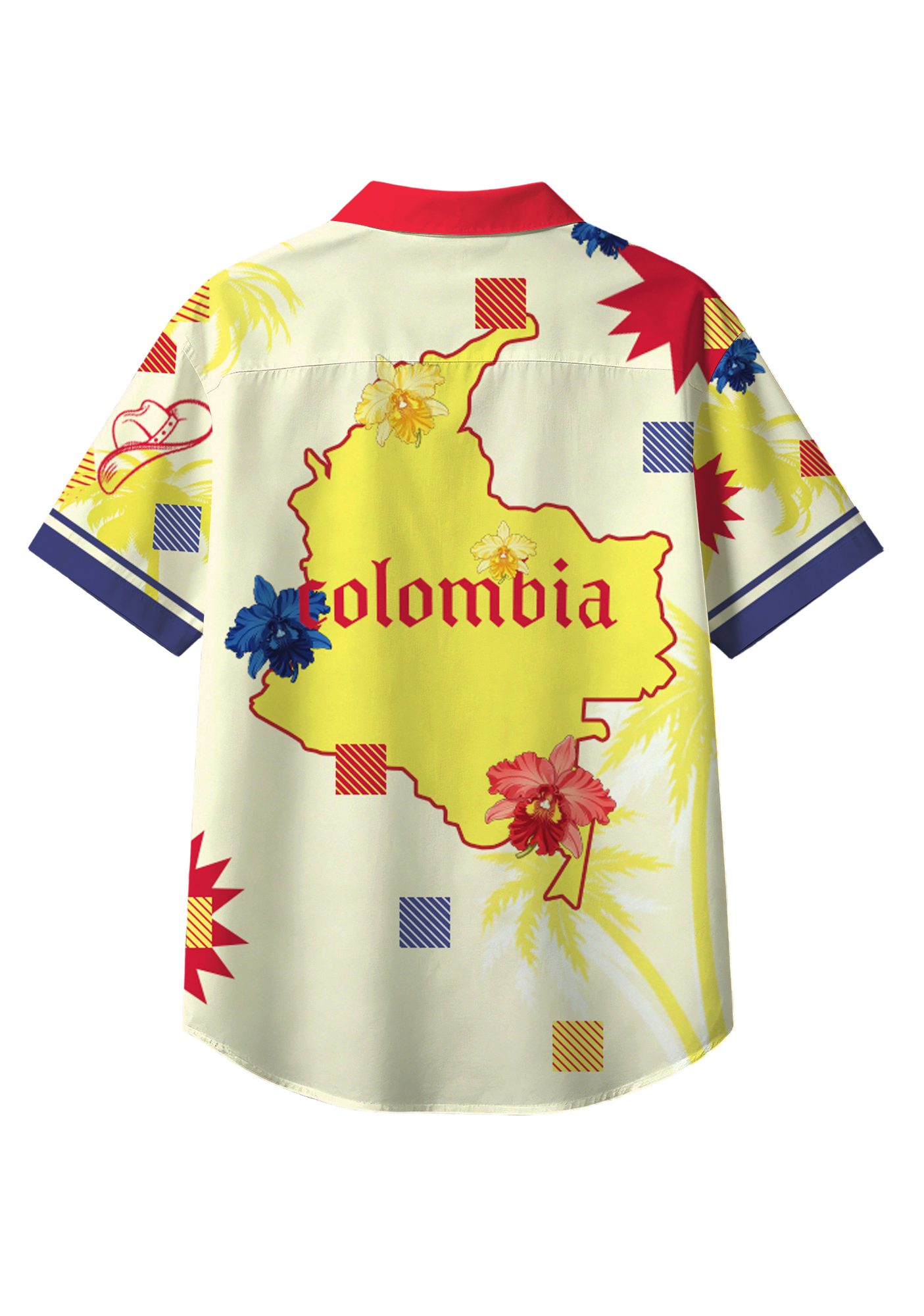 Colombia Tropical Floral Map Print Button Up Hawaiian Shirt