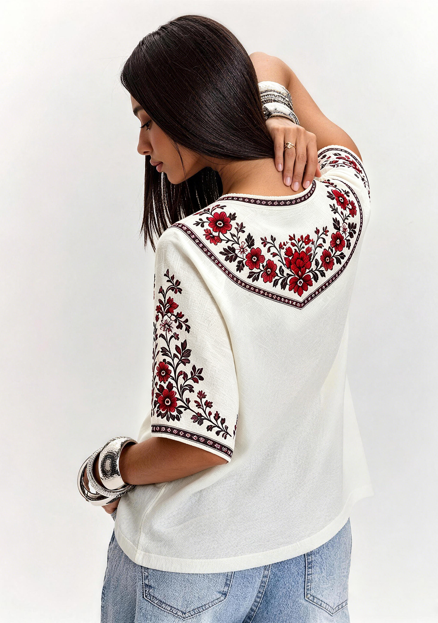 Boho Floral Border Ottawa Redblacks V-Neck Blouse