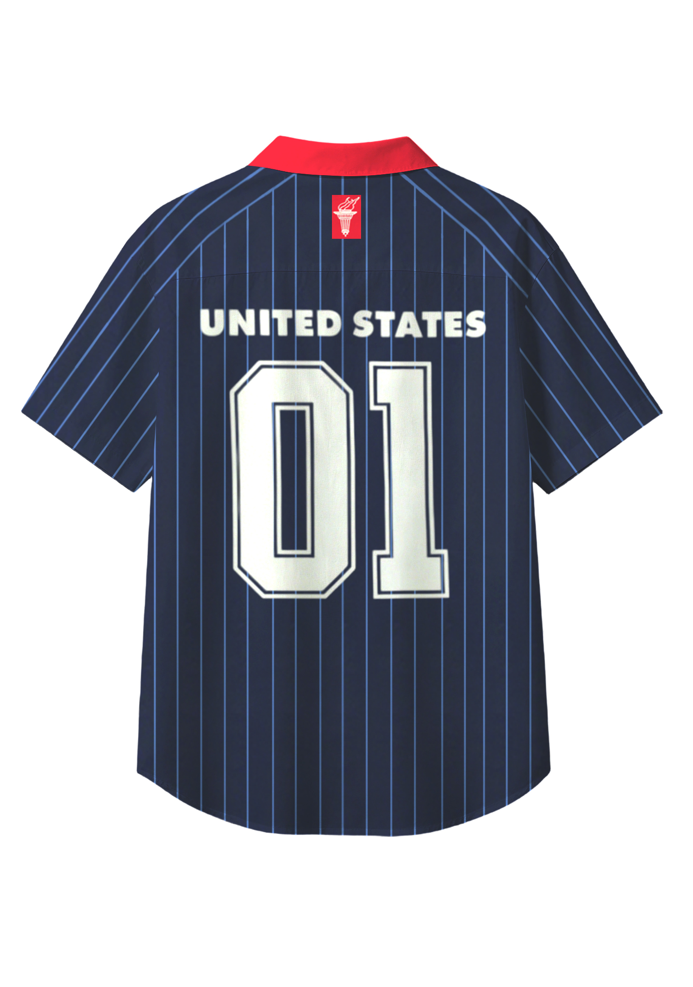 Navy Pinstripe USA Flag Torch StarButton Up Hawaiian Shirt