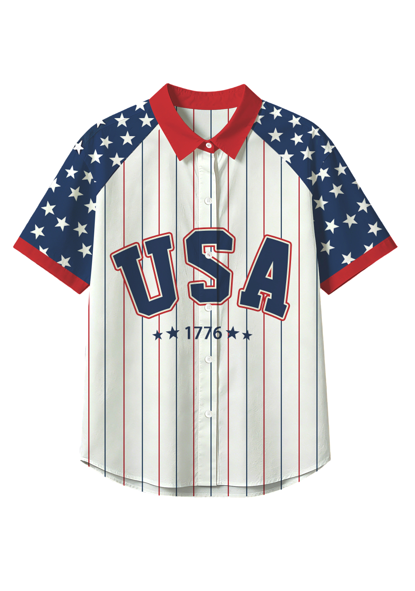Vintage American Star Stripe USA Patriotic Button Up Hawaiian Shirt