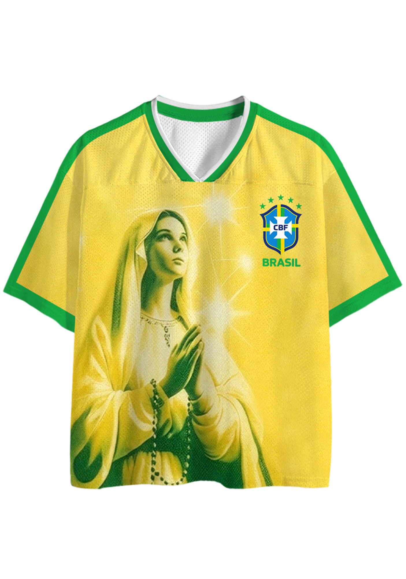 Yellow Green Brazil Virgin Mary Mesh Jersey Shirts
