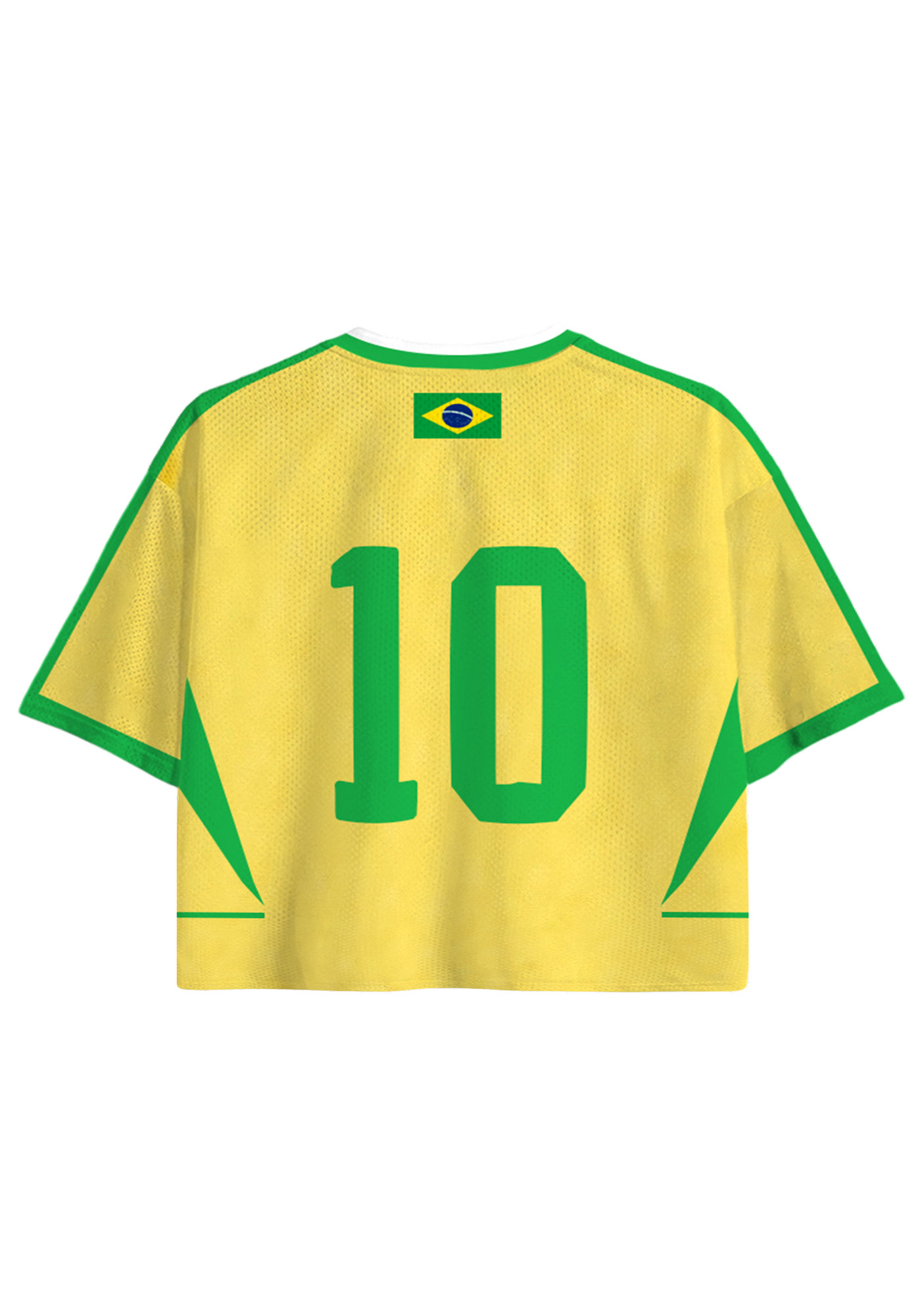 Yellow Green Brazil Virgin Mary Cropped Jersey Shirt