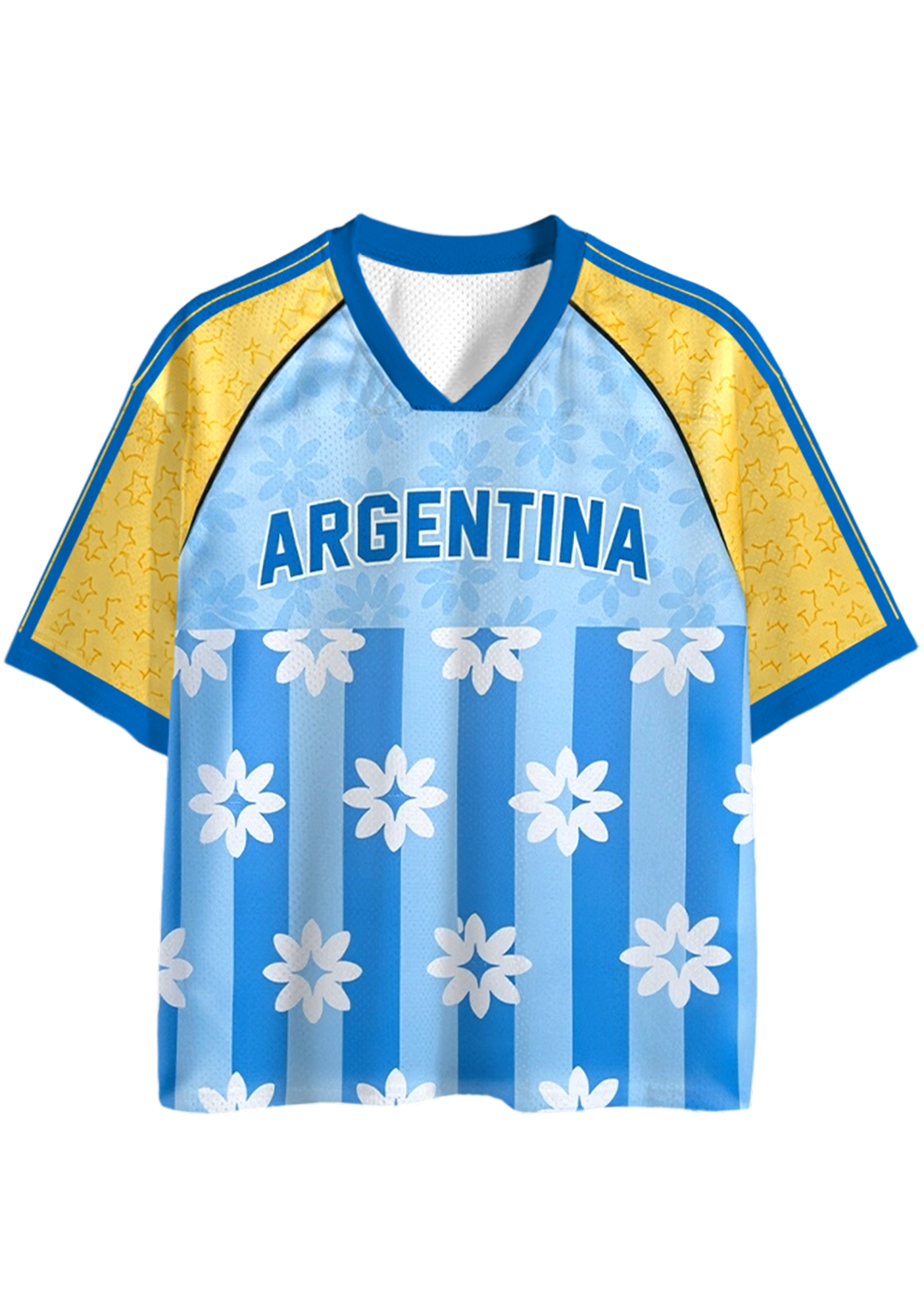 Argentina Floral Stripe Star Print Mesh Jersey Shirts