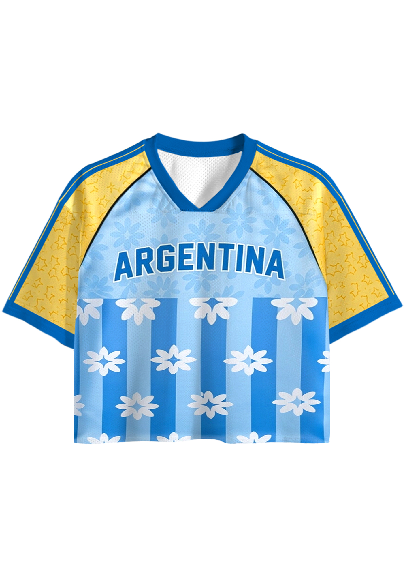 Argentina Floral Stripe Star Print Cropped Jersey Shirt