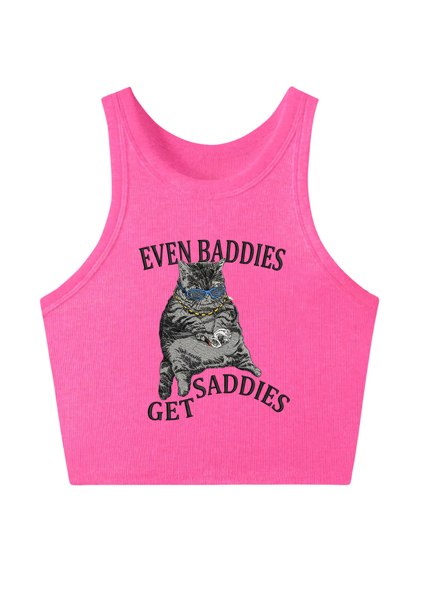Even Baddies Get Saddies Embroidery Y2K Crop Tank Top