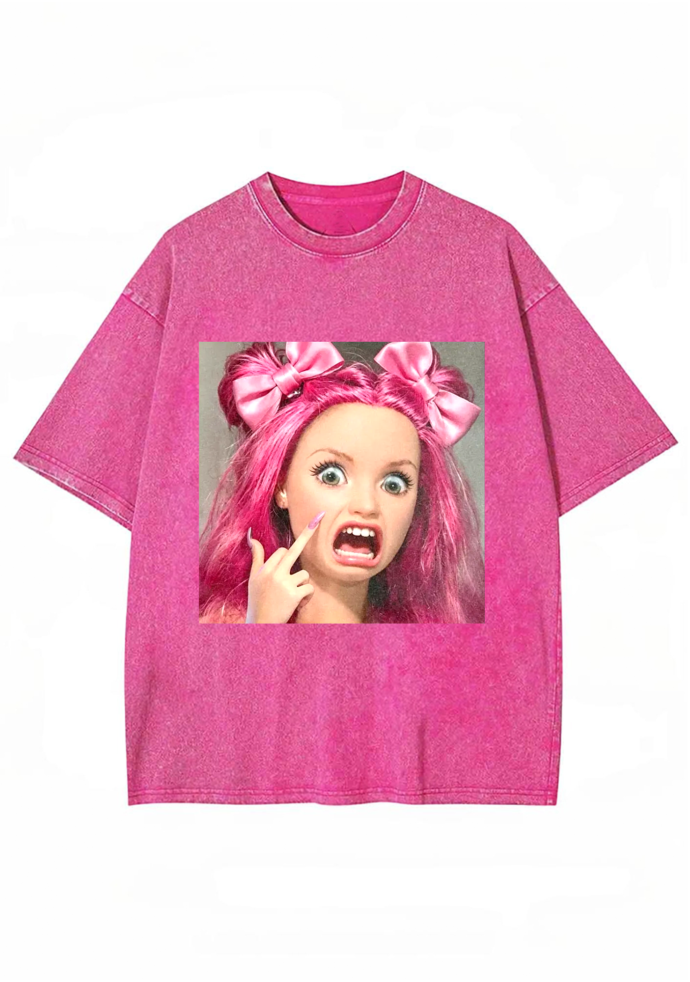 Sassy Pink Hair Barbie Meme Y2K Washed Tee