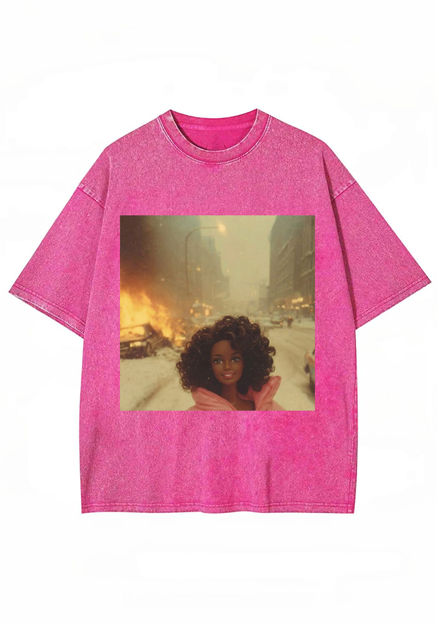 Snowy City Fire Black Barbie Y2K Washed Tee