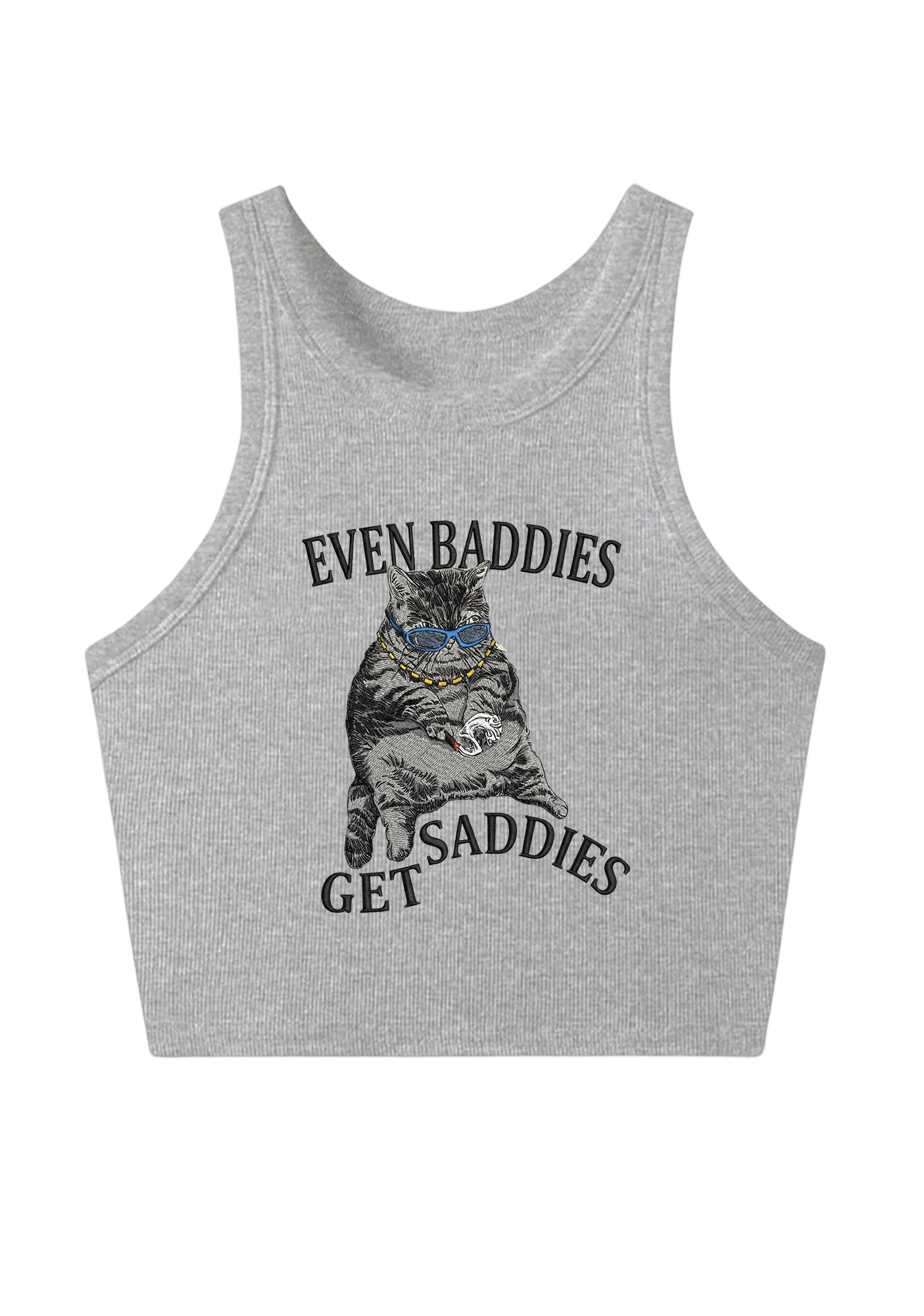 Even Baddies Get Saddies Embroidery Y2K Crop Tank Top