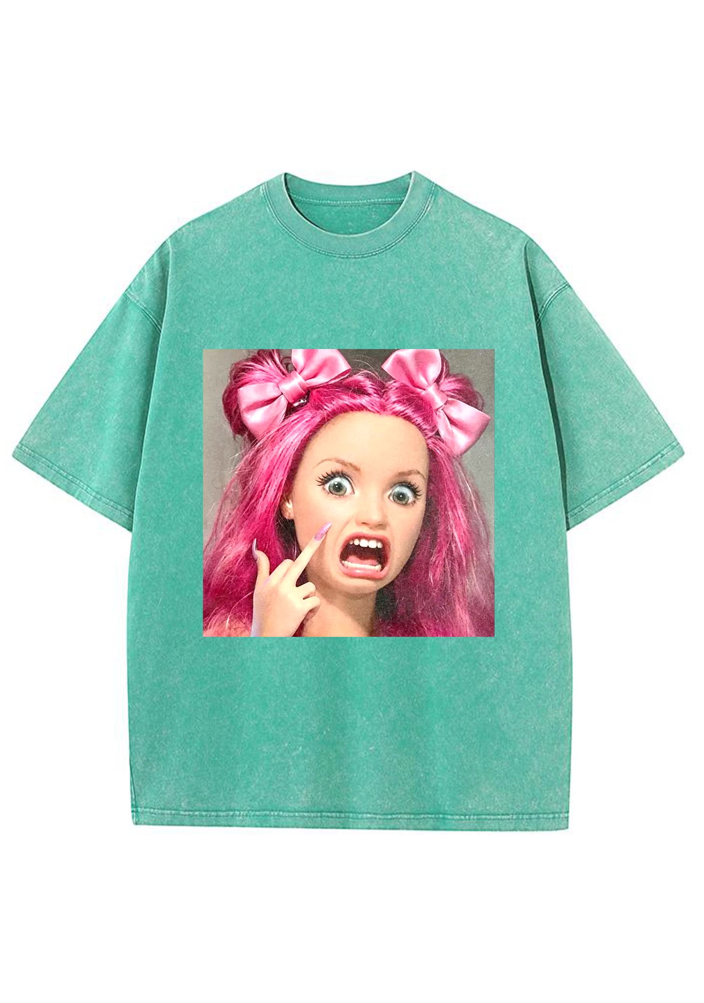 Sassy Pink Hair Barbie Meme Y2K Washed Tee