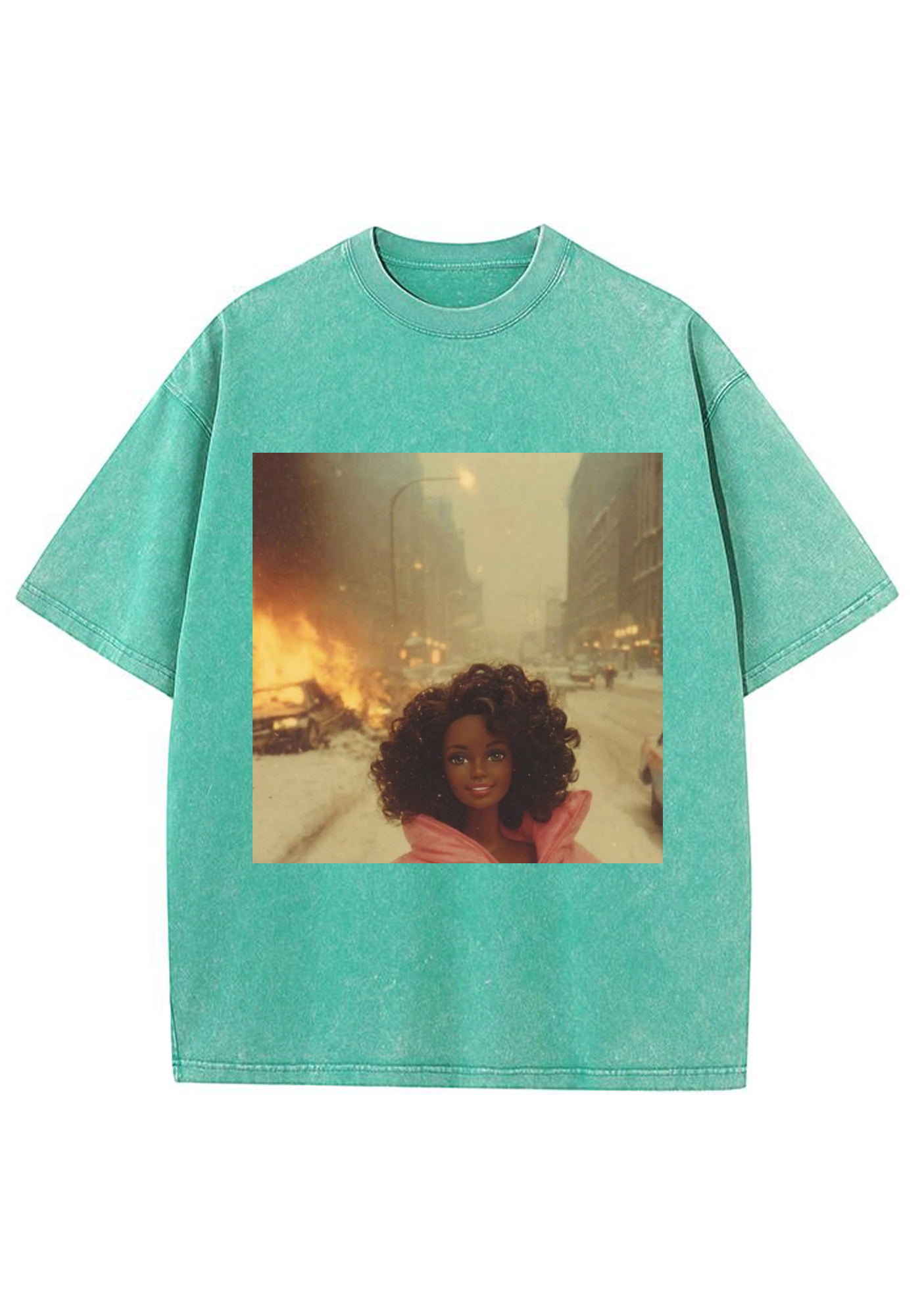 Snowy City Fire Black Barbie Y2K Washed Tee