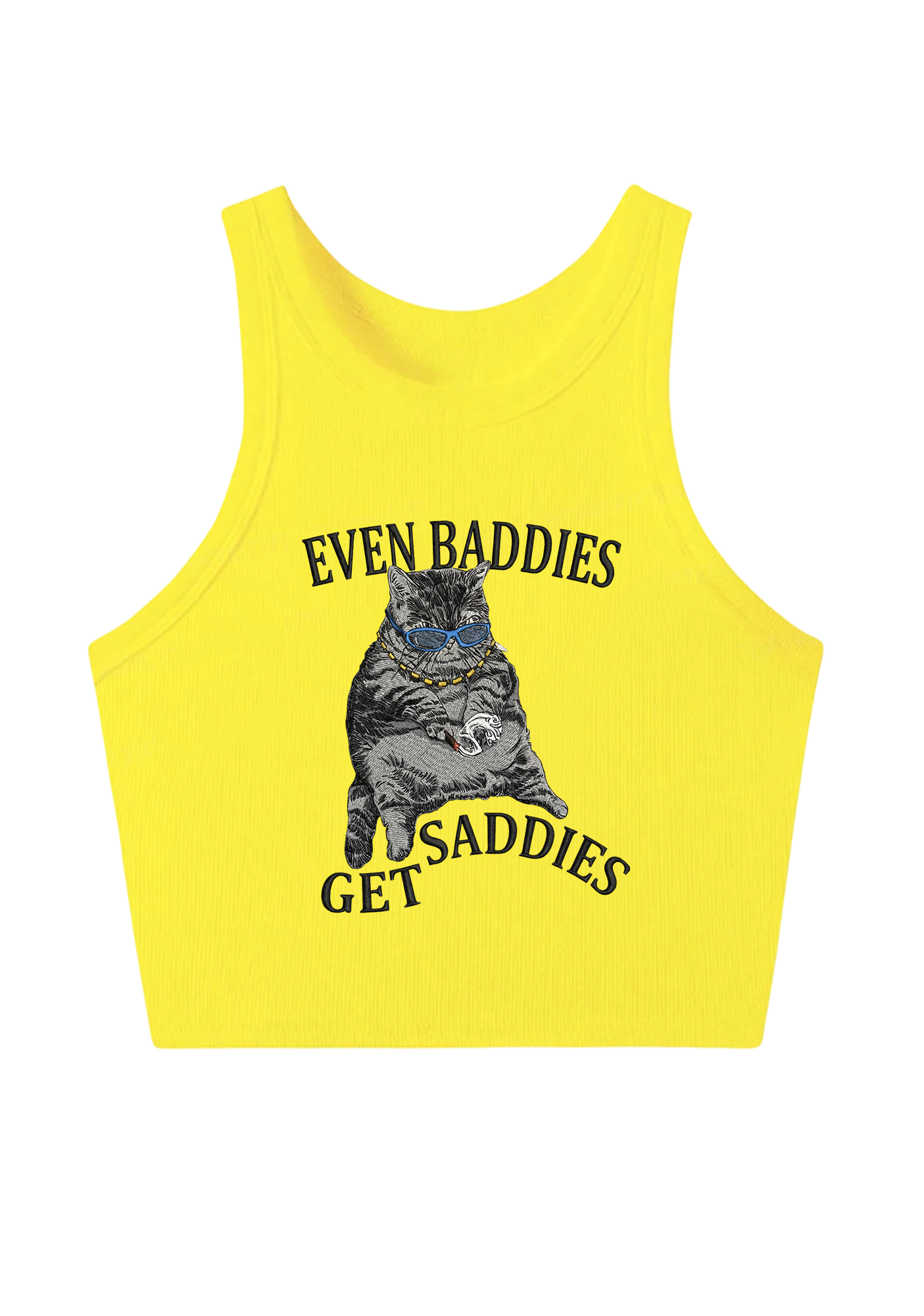 Even Baddies Get Saddies Embroidery Y2K Crop Tank Top