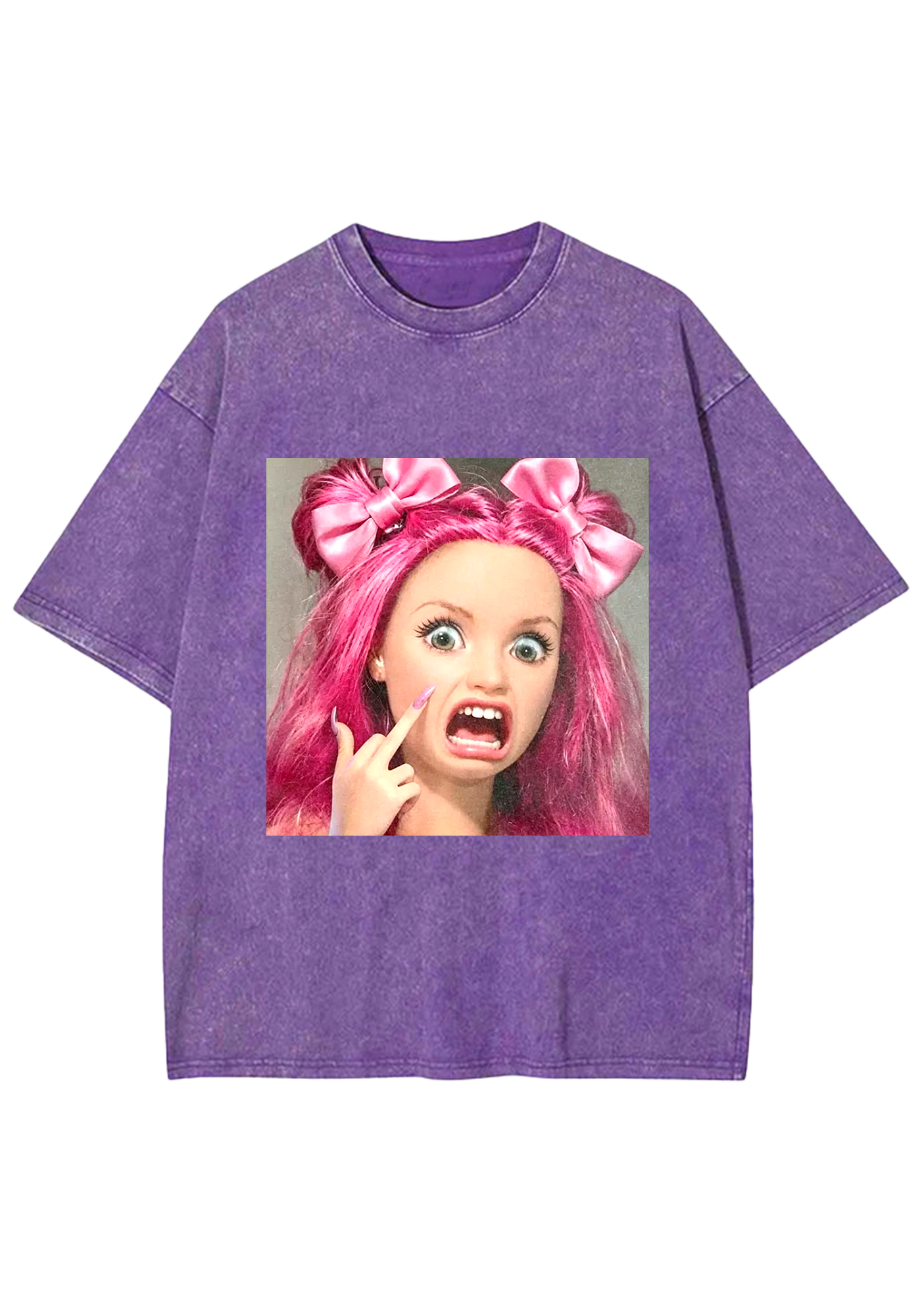 Sassy Pink Hair Barbie Meme Y2K Washed Tee