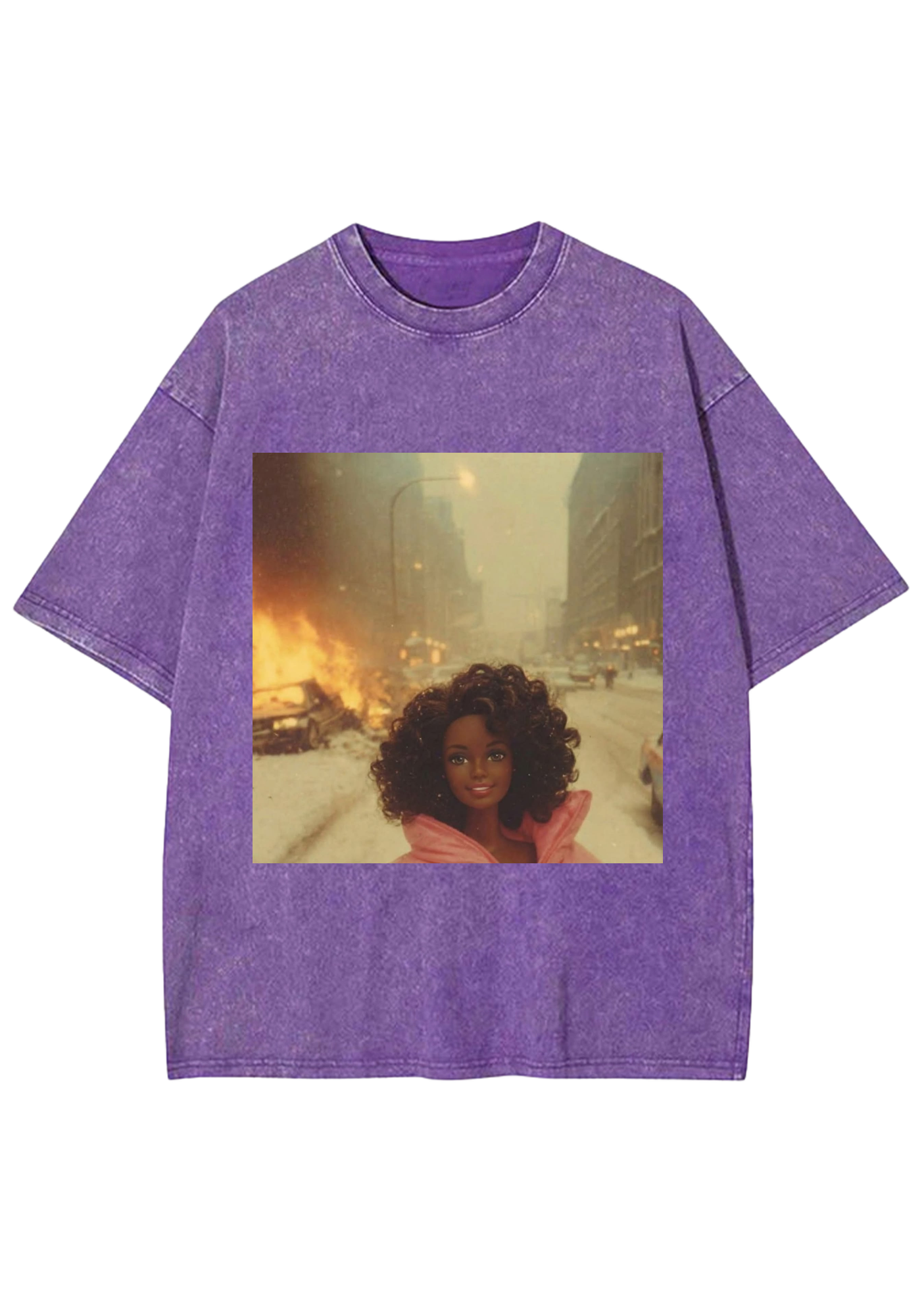 Snowy City Fire Black Barbie Y2K Washed Tee