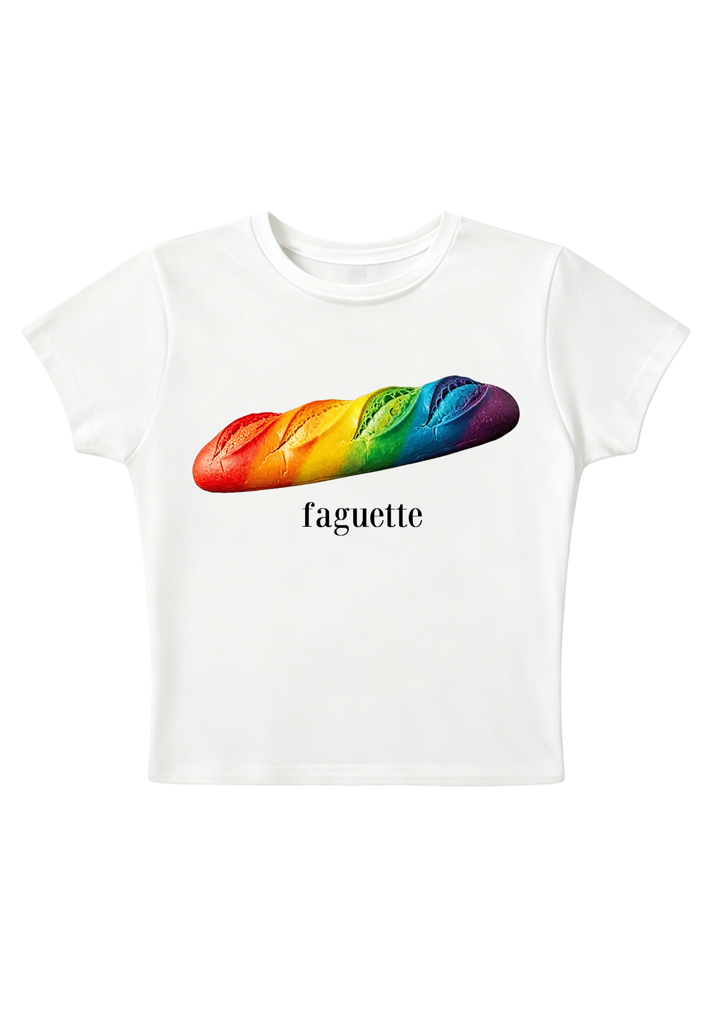 Rainbow Faguette Y2K Baby Tee
