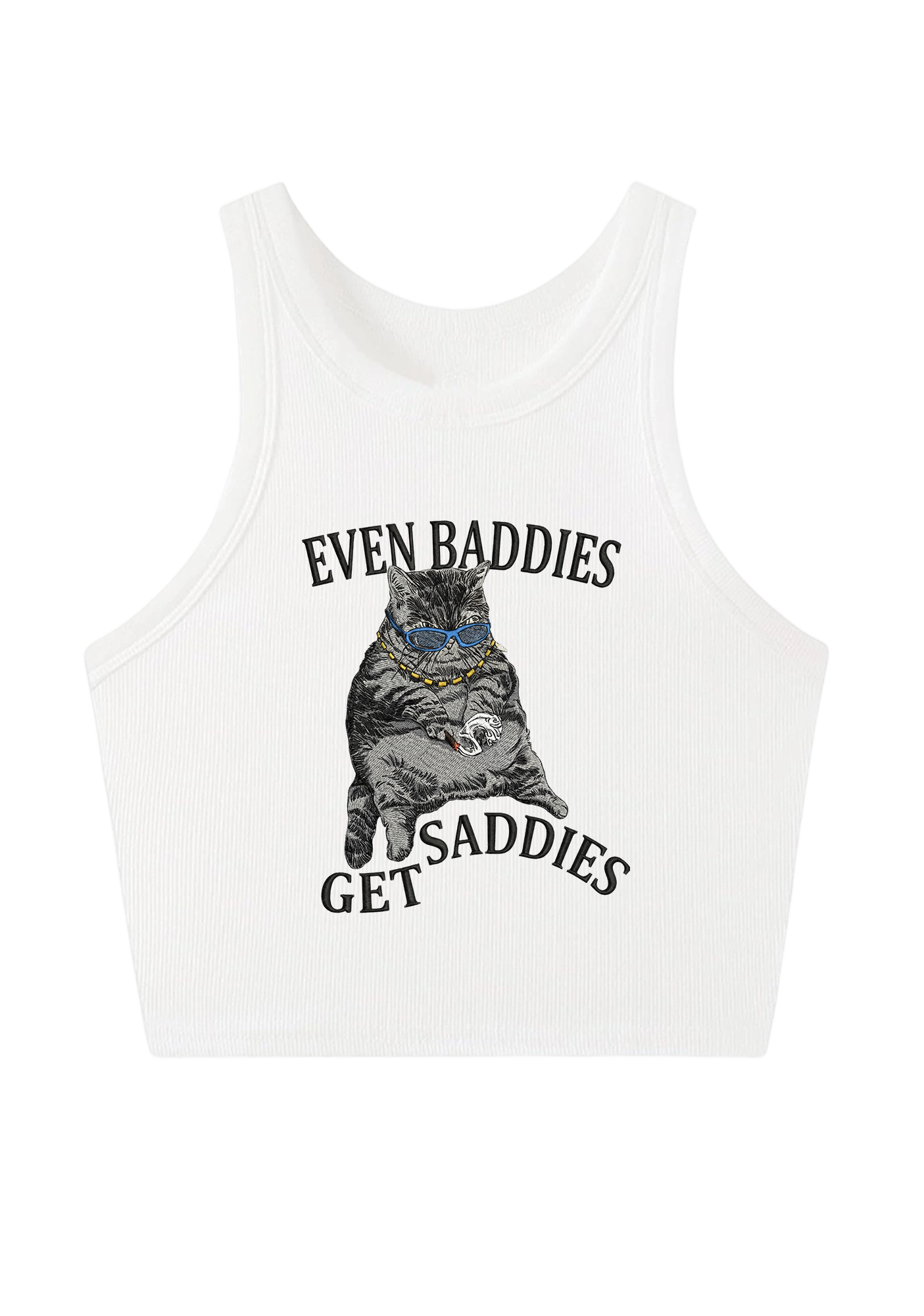 Even Baddies Get Saddies Embroidery Y2K Crop Tank Top