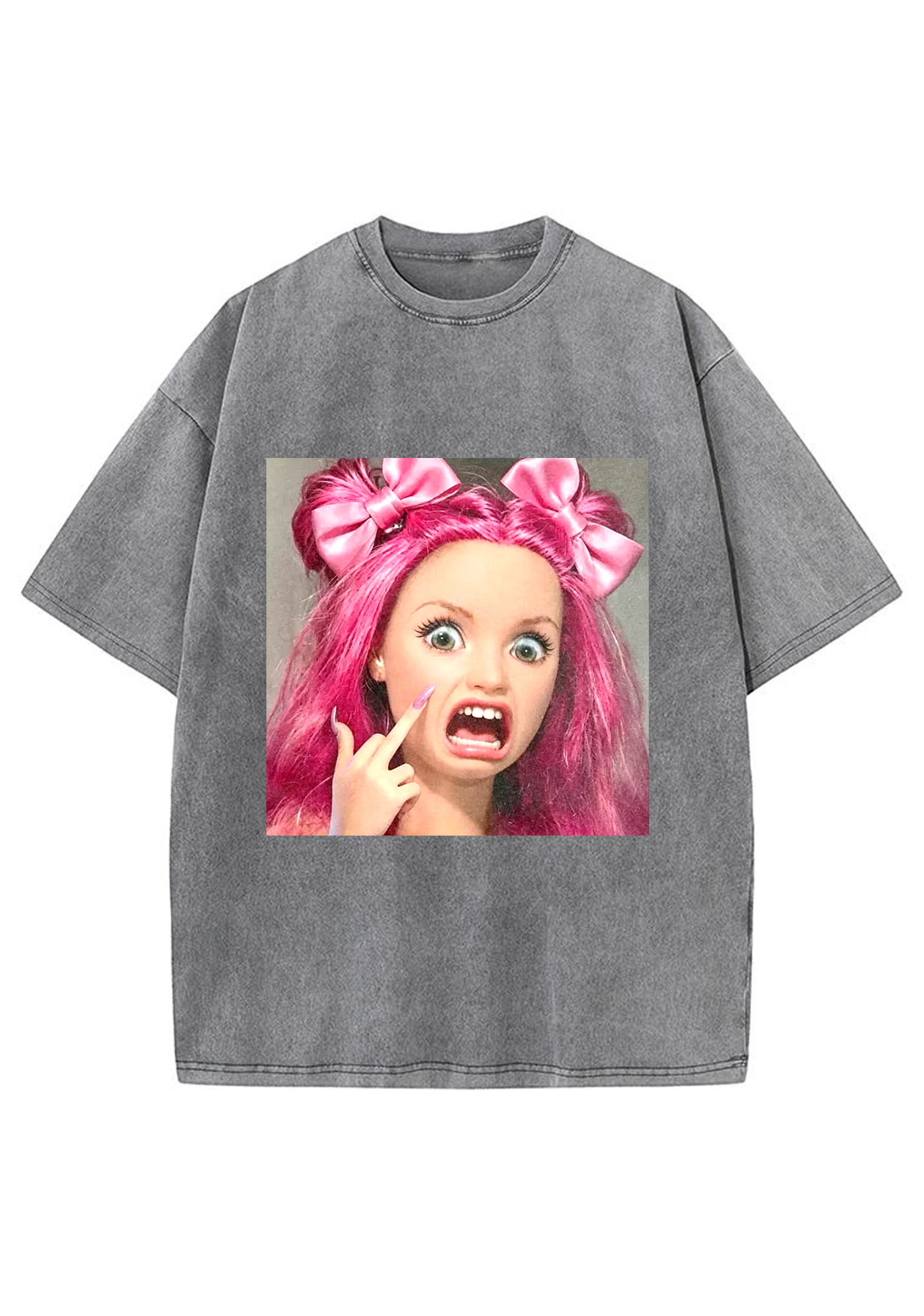 Sassy Pink Hair Barbie Meme Y2K Washed Tee