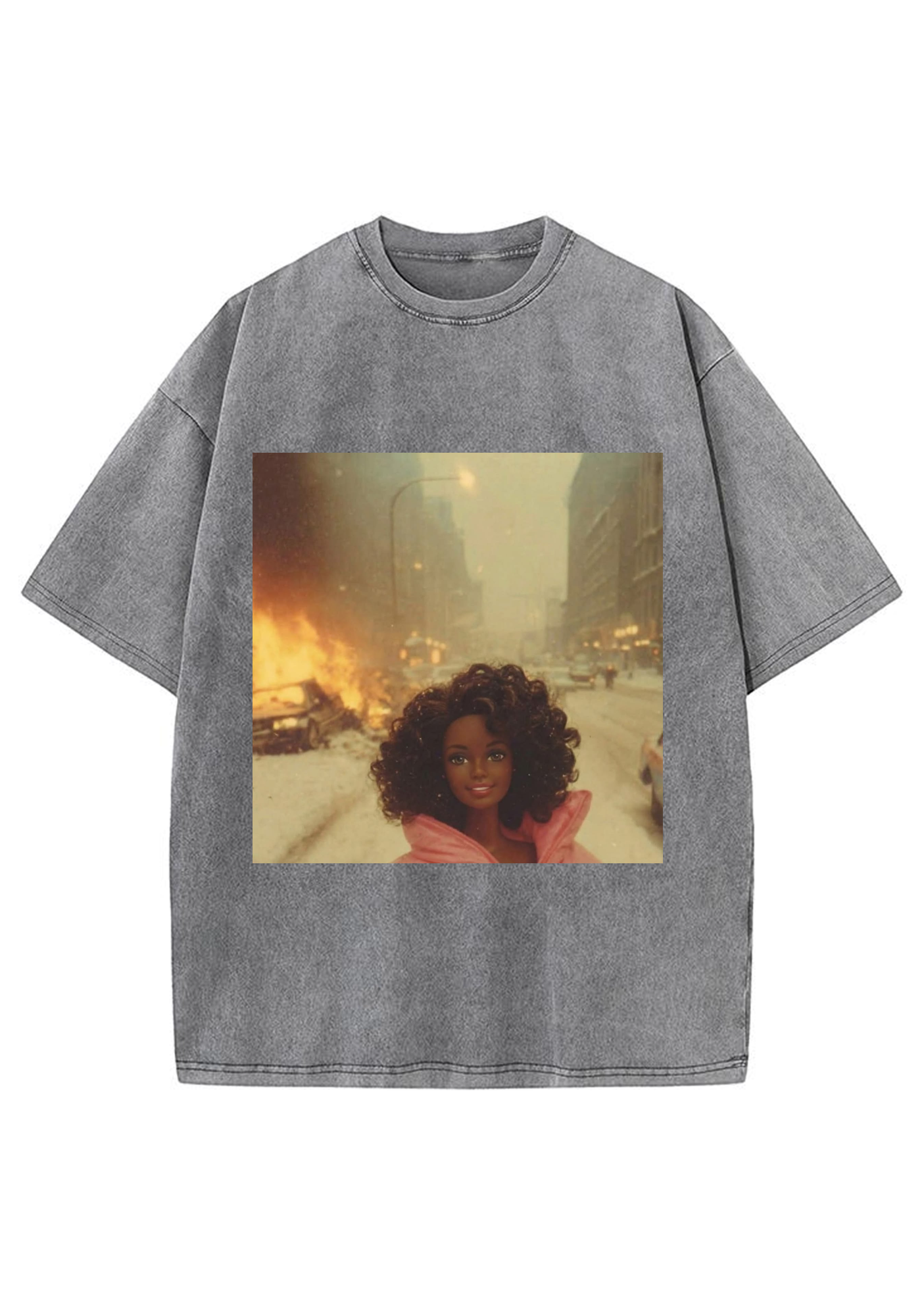 Snowy City Fire Black Barbie Y2K Washed Tee