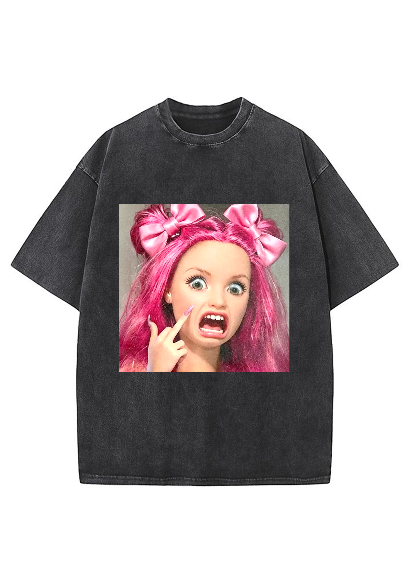 Sassy Pink Hair Barbie Meme Y2K Washed Tee