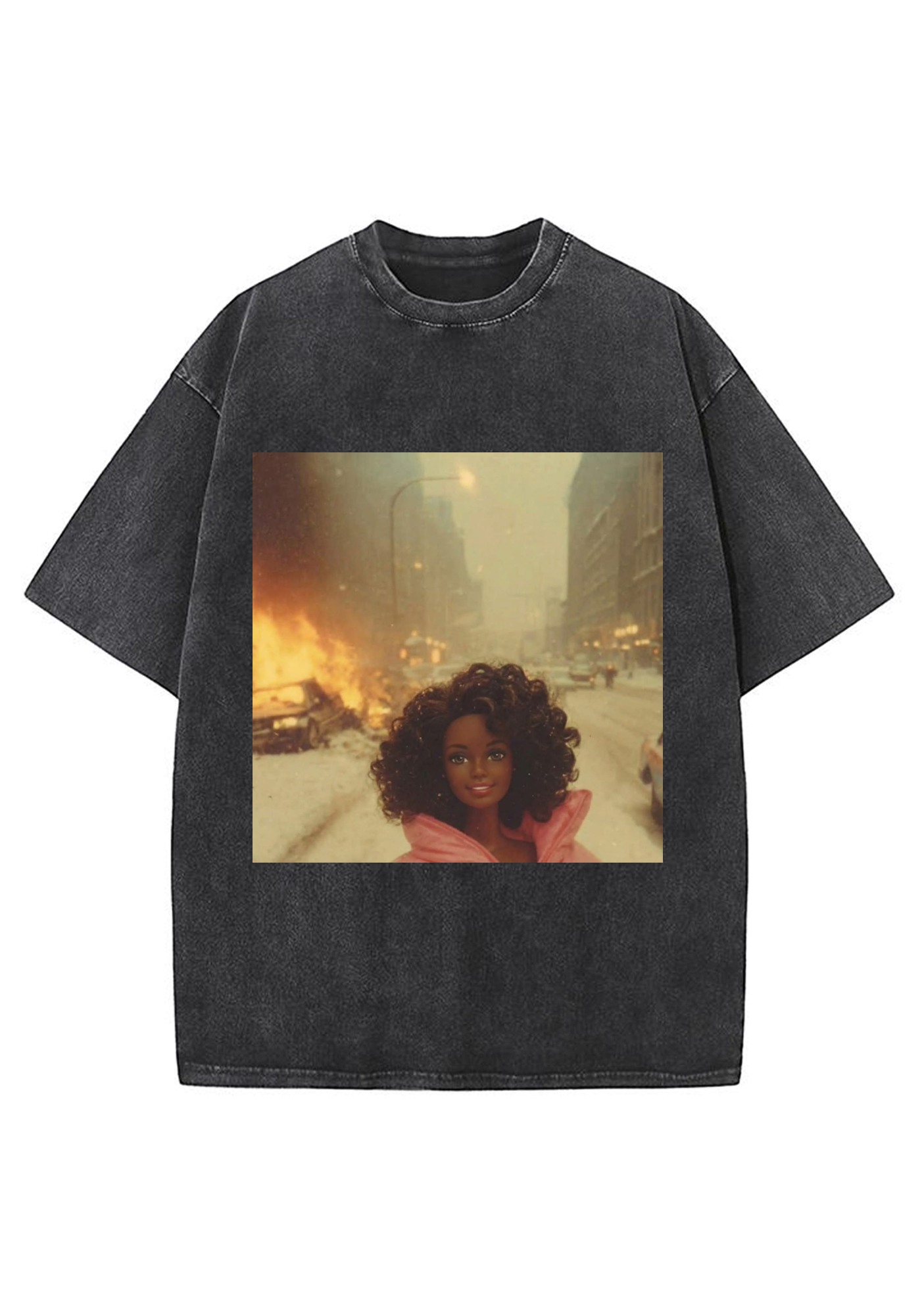 Snowy City Fire Black Barbie Y2K Washed Tee