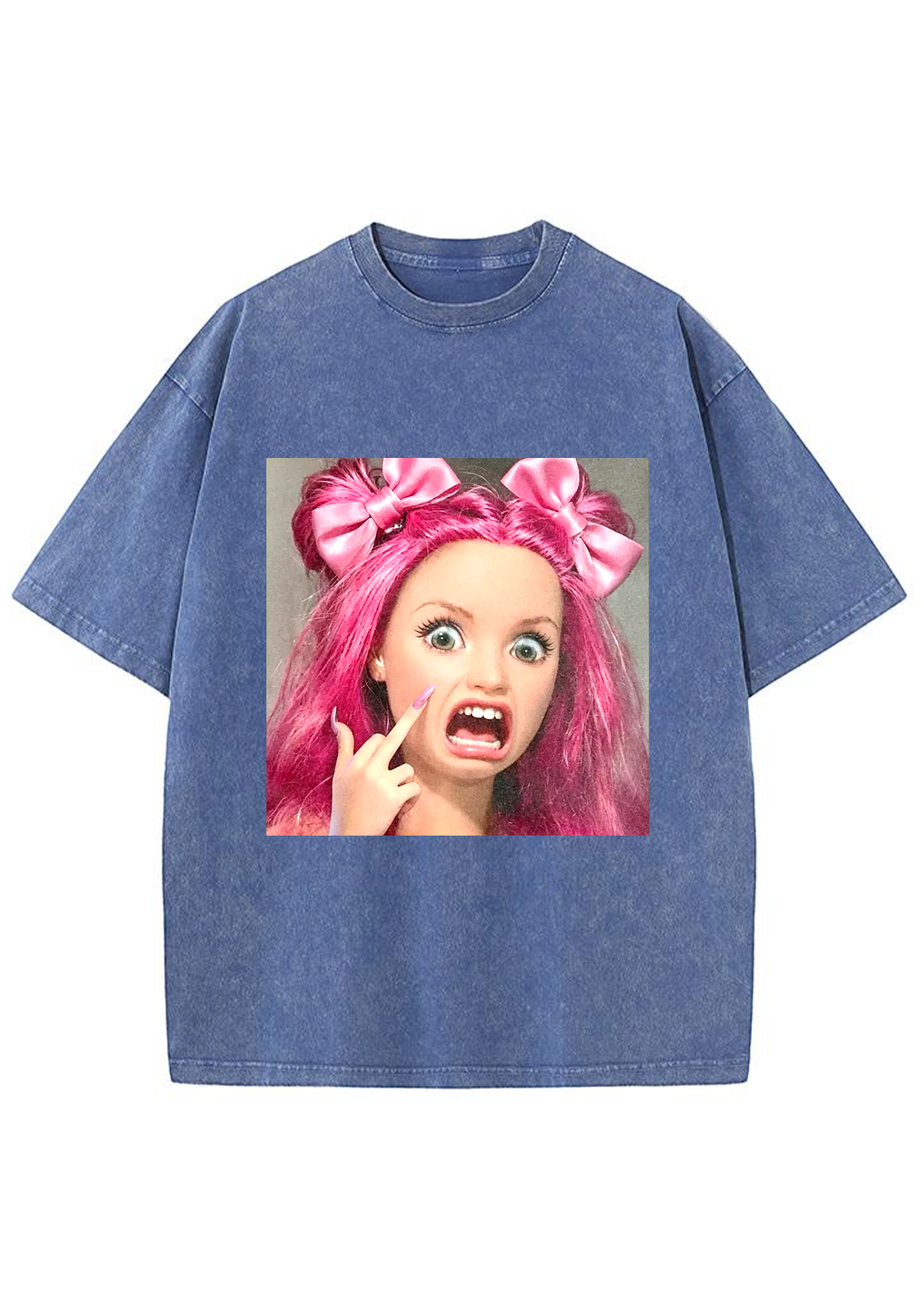 Sassy Pink Hair Barbie Meme Y2K Washed Tee
